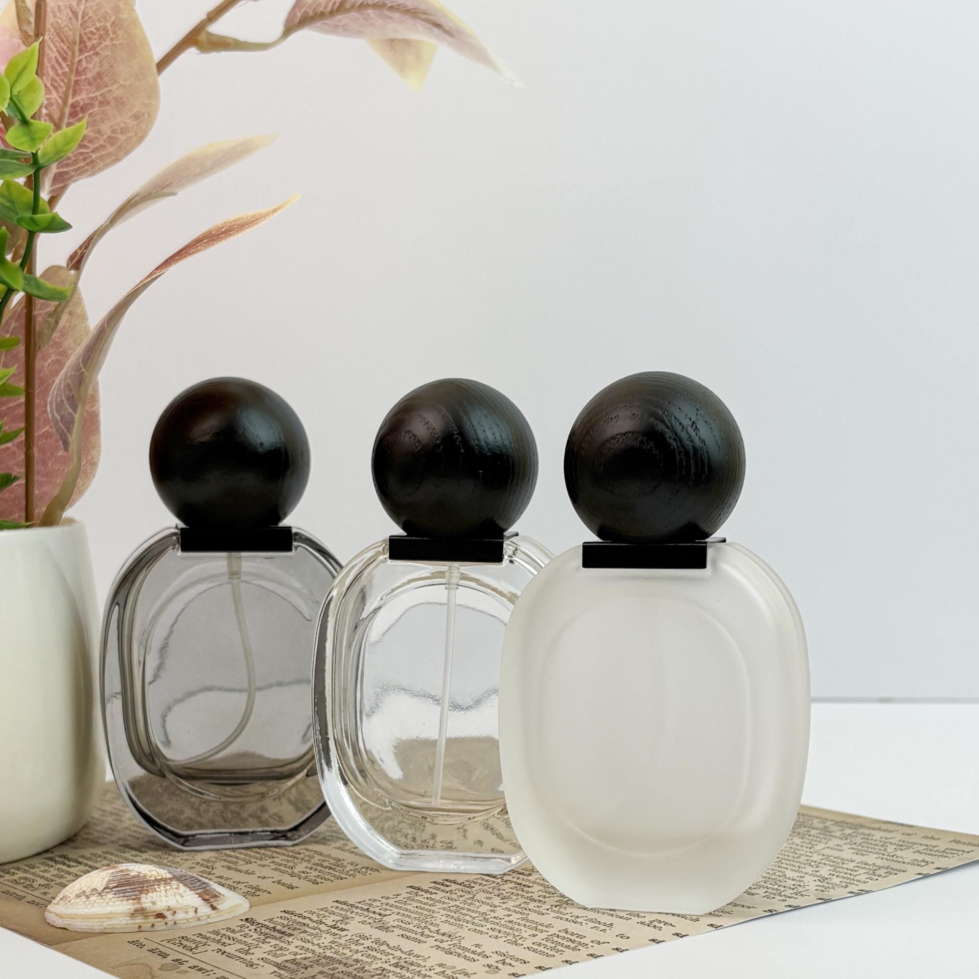 100pcs 30ml Frosted Glass Spray Bottles with Black Wood Lids