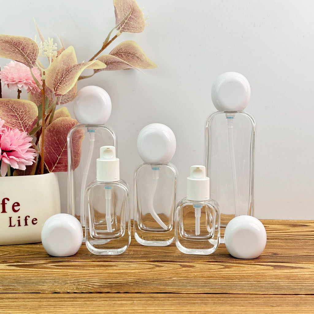 Luxury White Round Cap Clear Glass Lotion Pump Bottles