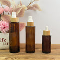 Amber Glass Bottle with Bamboo Collar Spray Lotion Pump Dropper