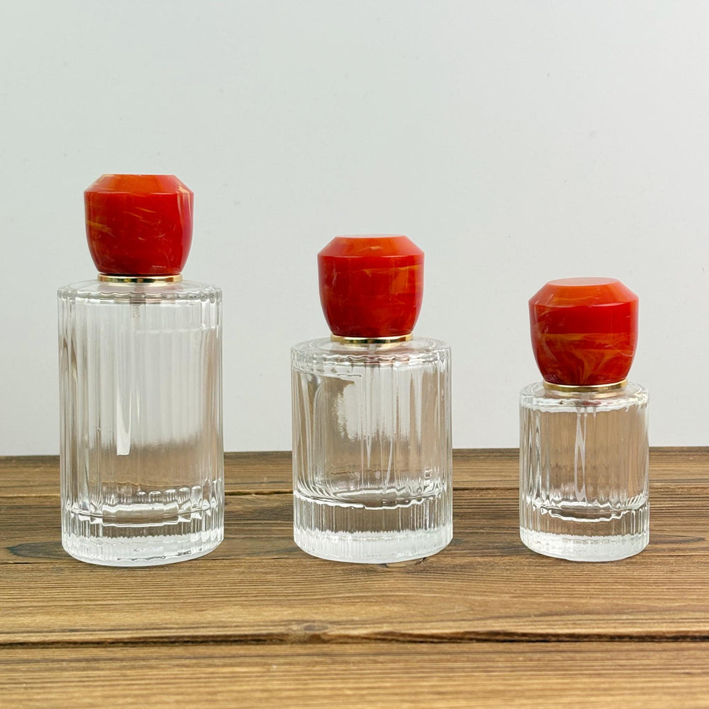 30ml 50ml 100ml Ribbed Clear Glass Spray Bottles with Color Resin Cap