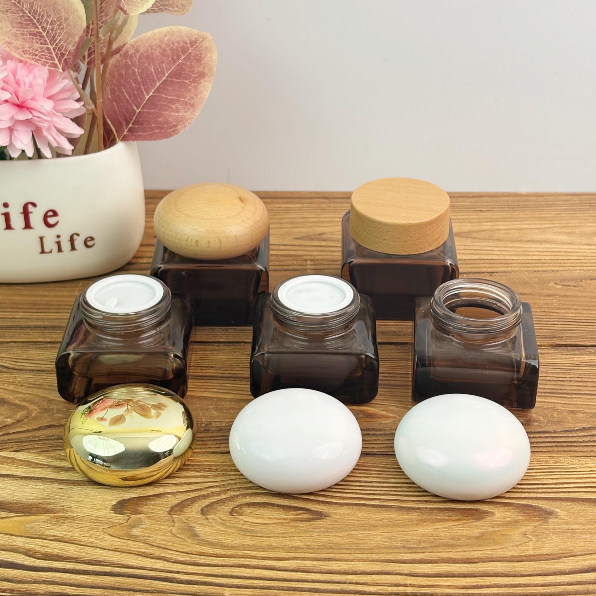 Square Glass Cream Jars with Multiple Cap