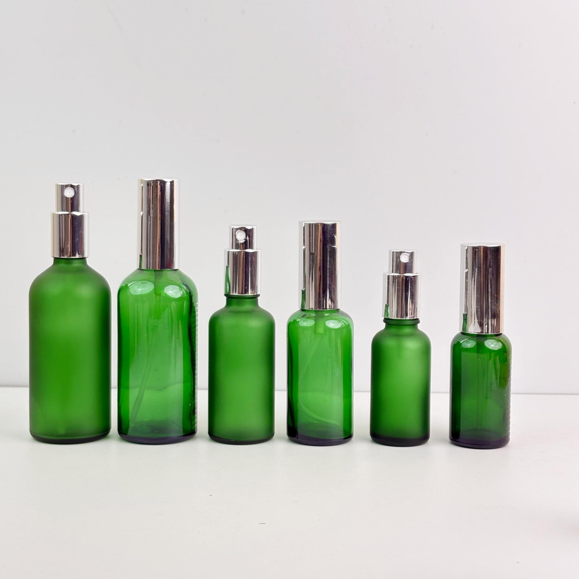 Luxury Green Glass Spray Bottle (Clear or Frosted)