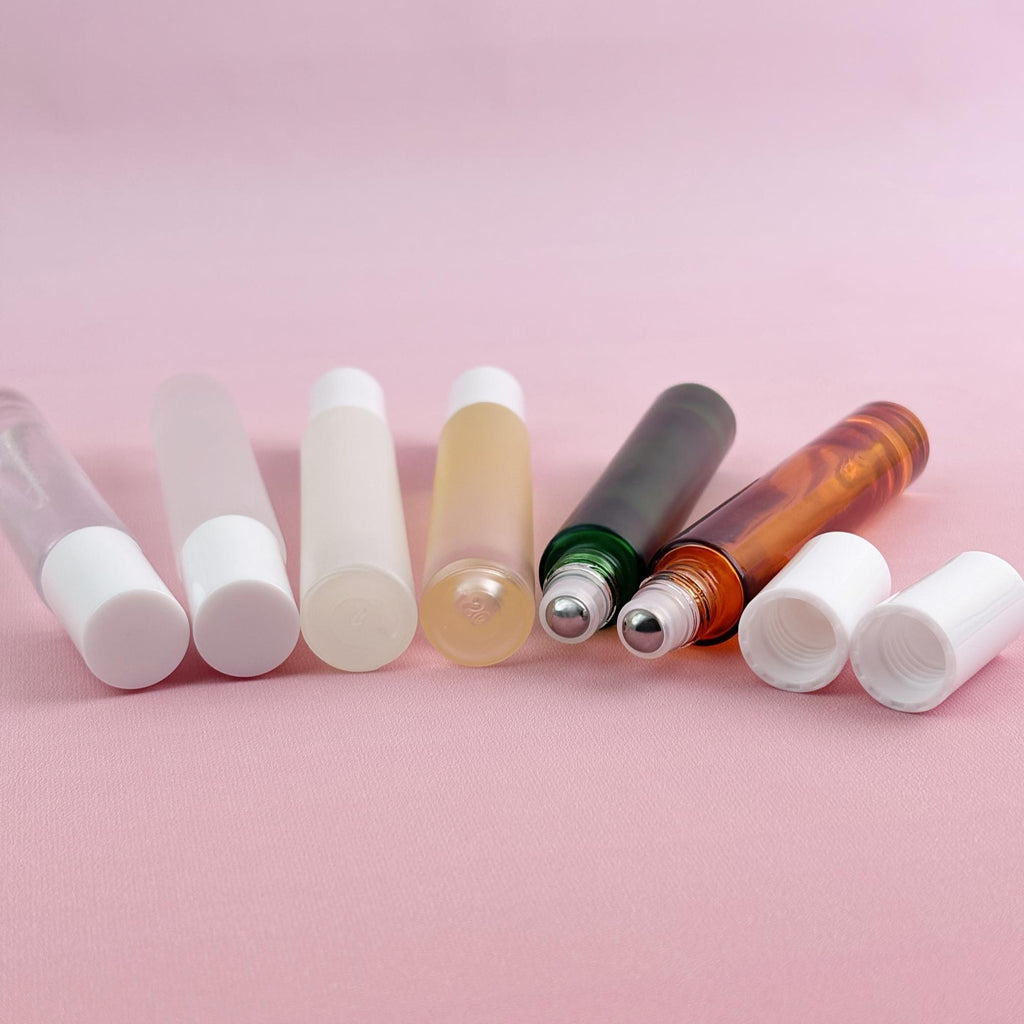 White Plastic Cap Glass Roller Bottles