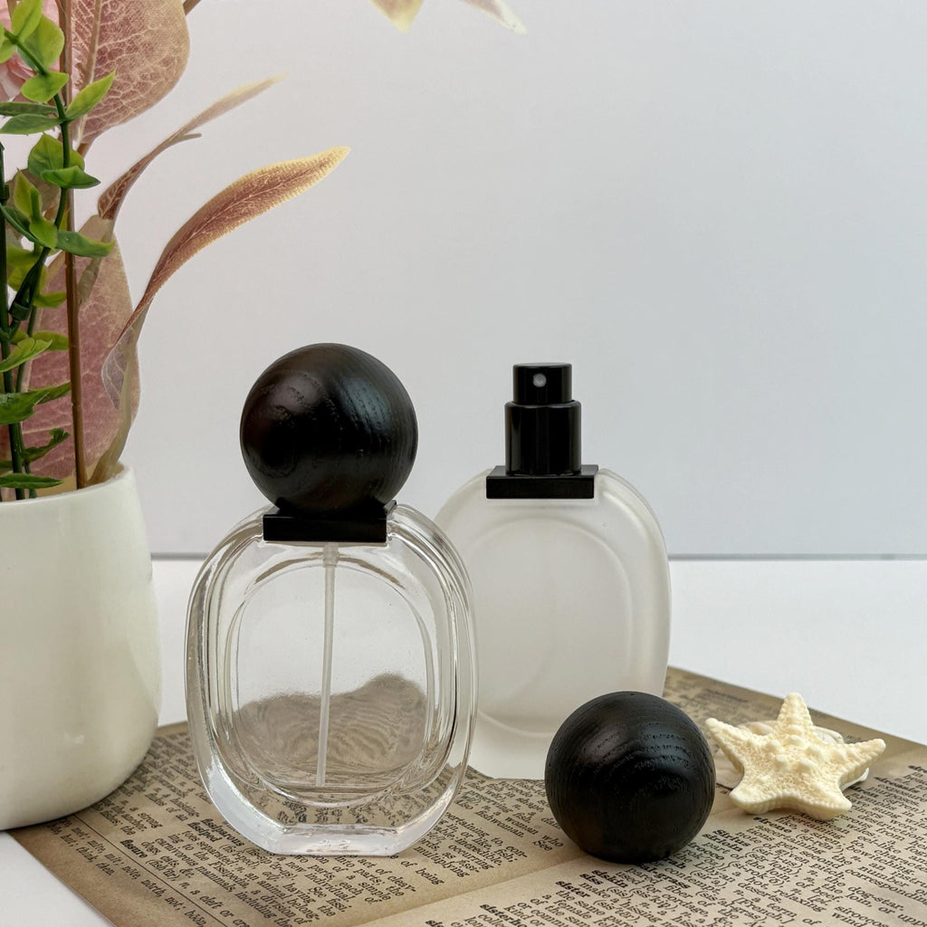 100pcs 30ml Frosted Glass Spray Bottles with Black Wood Lids