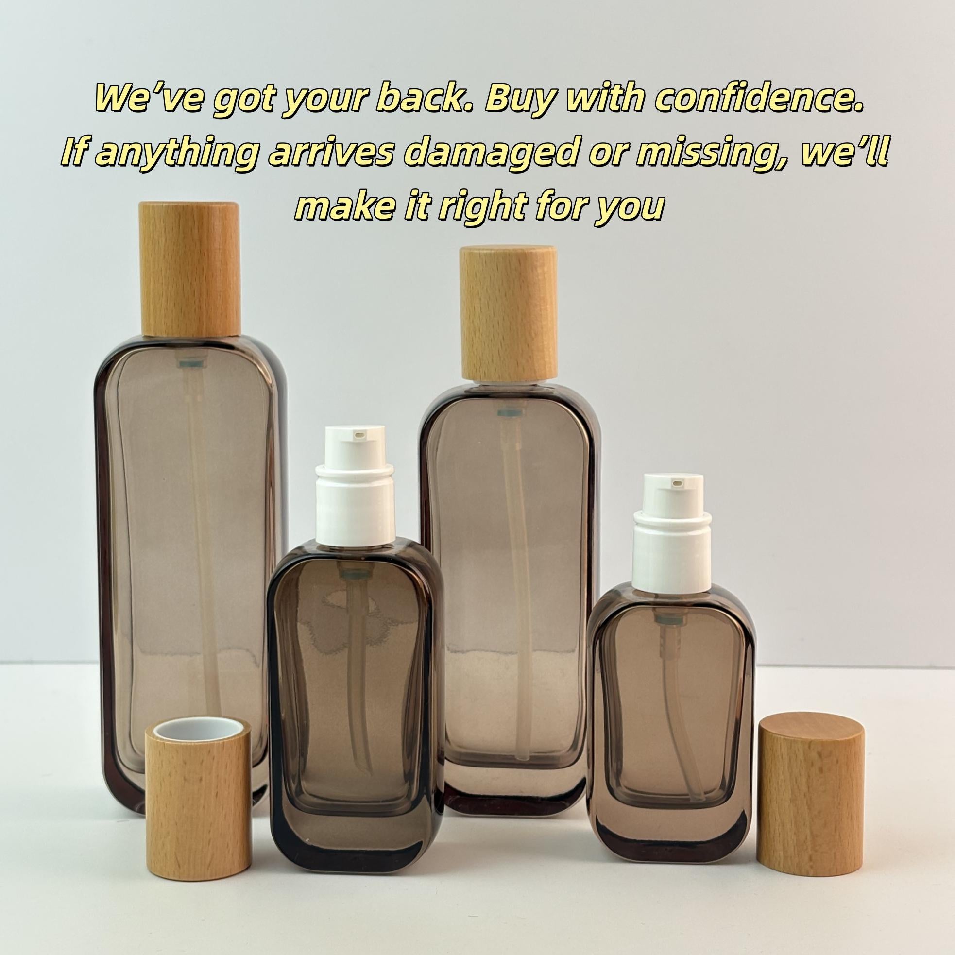 Clear Brown Cosmetic Packaging Set with Natural Wood Cap