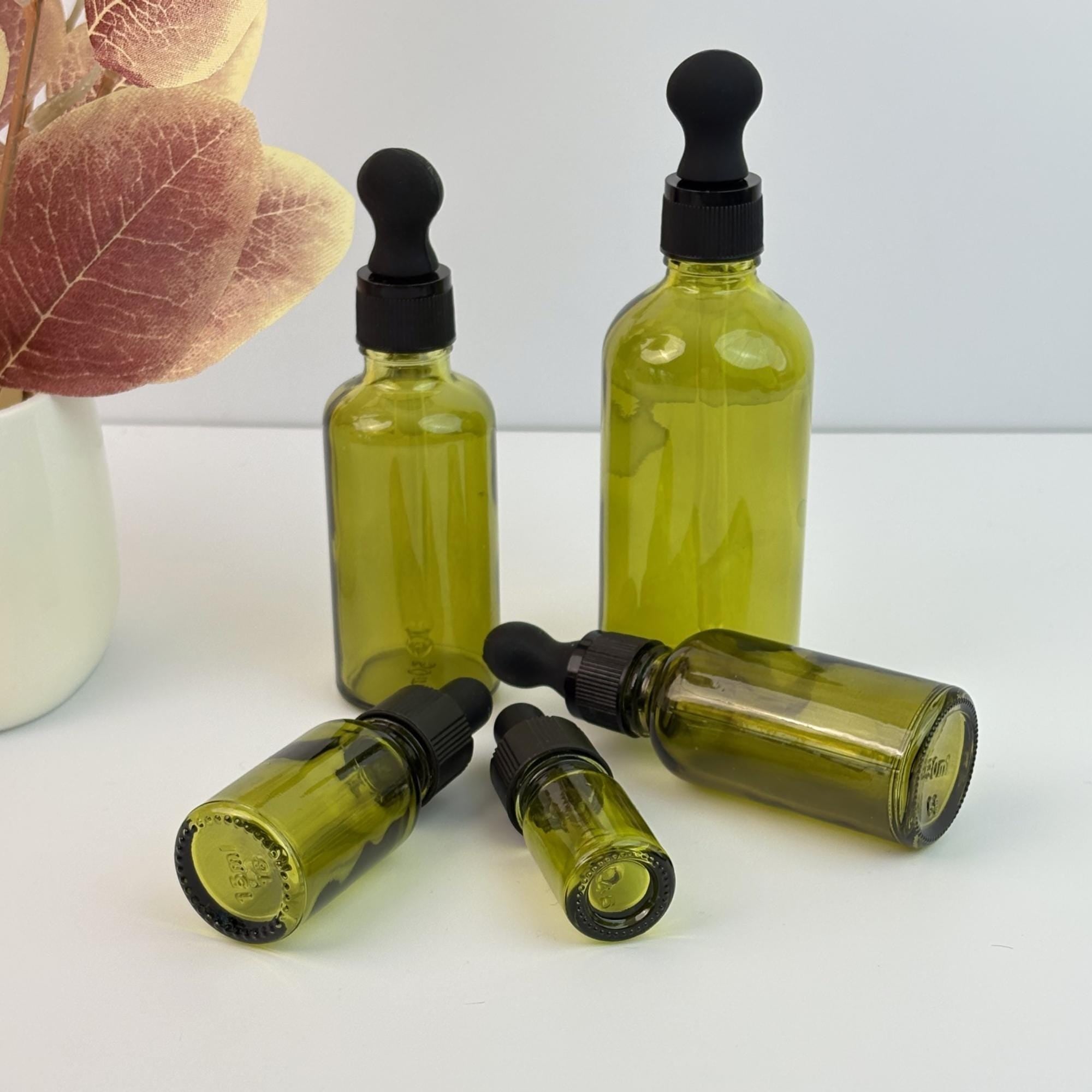 Glass Dropper Bottles with Black Plastic Lid