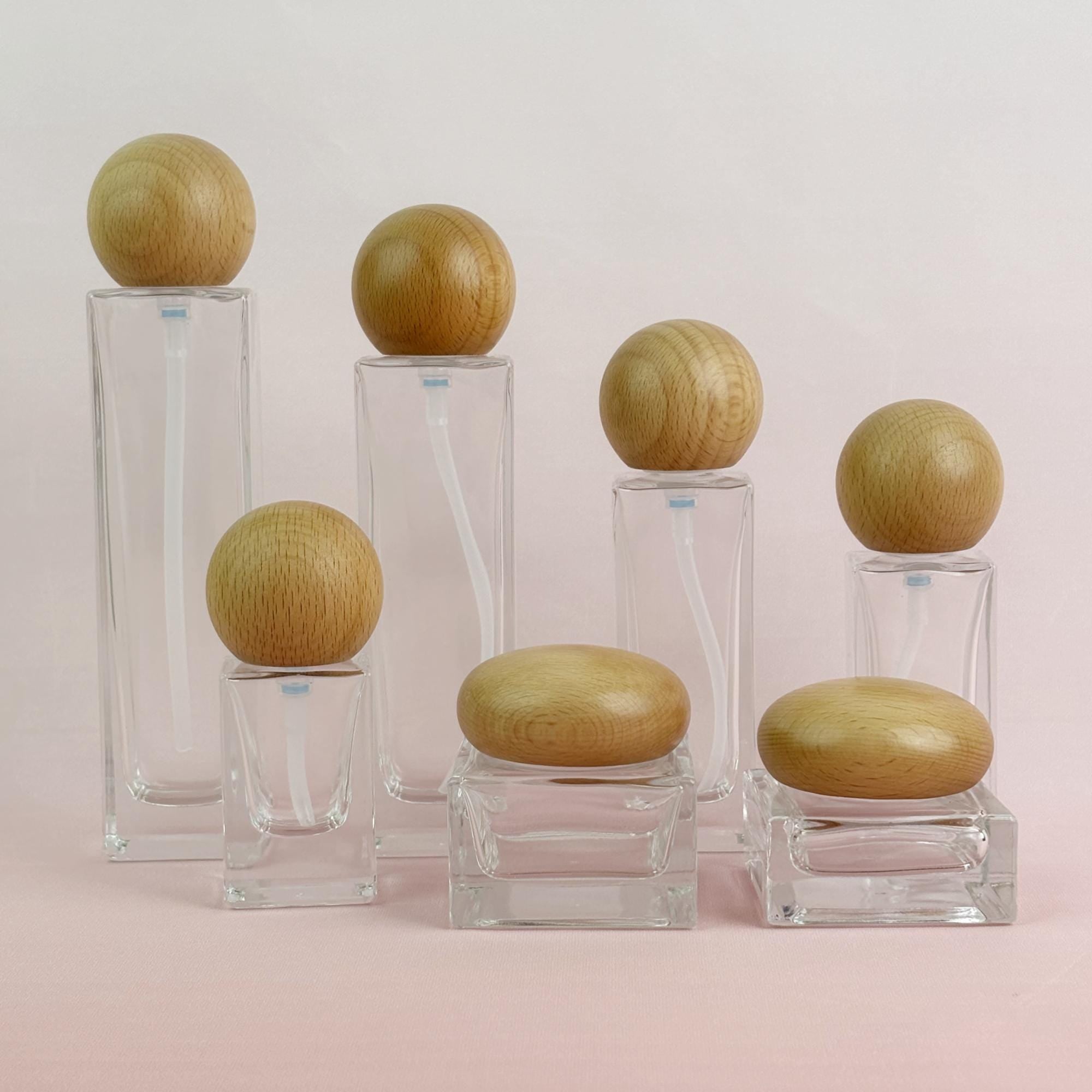 Clear Glass Cosmetic Container with Wooden Cap