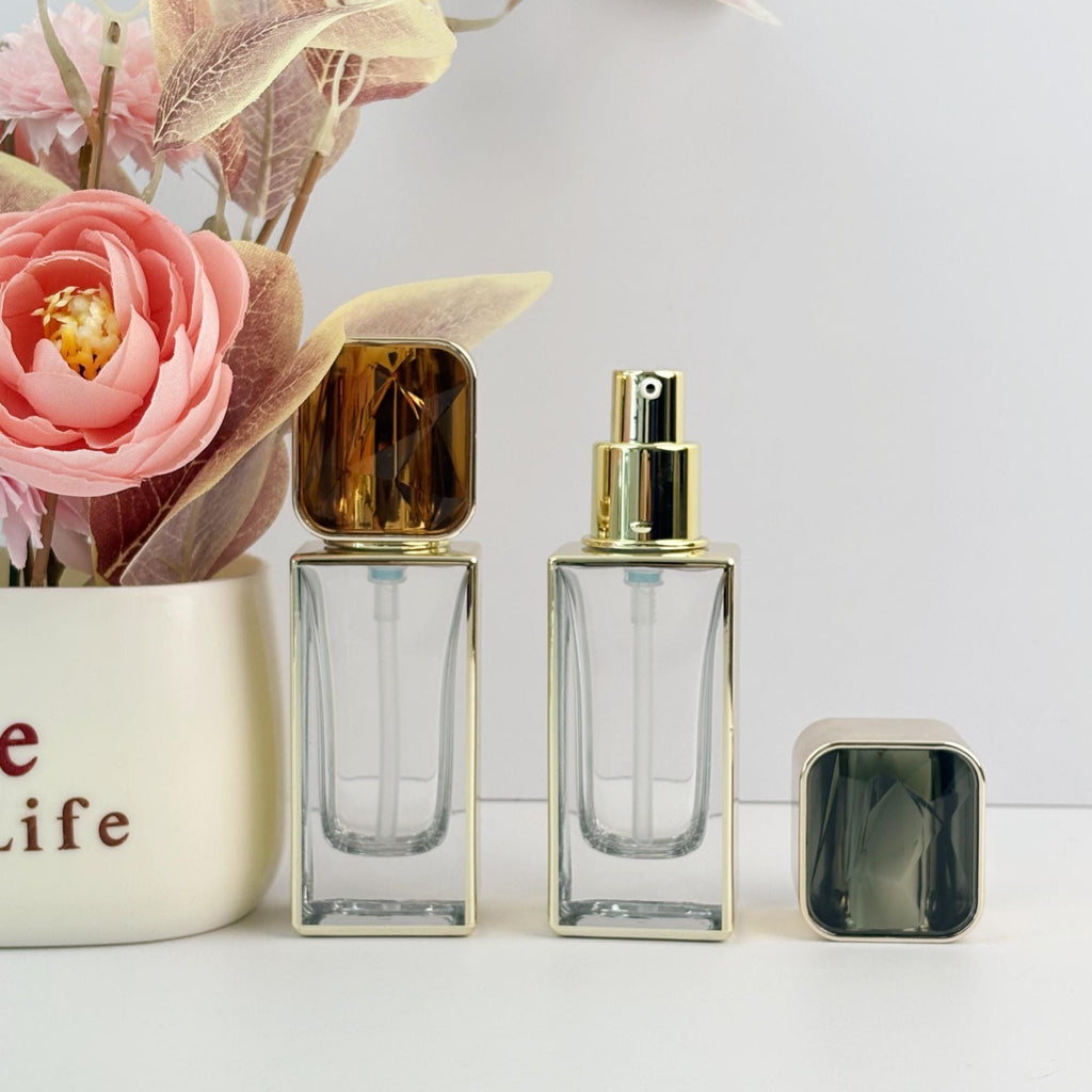 Gilded-Accent Square Glass Lotion Bottles