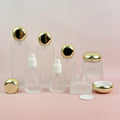 Frosted Glass Skincare Container with Light Gold Caps