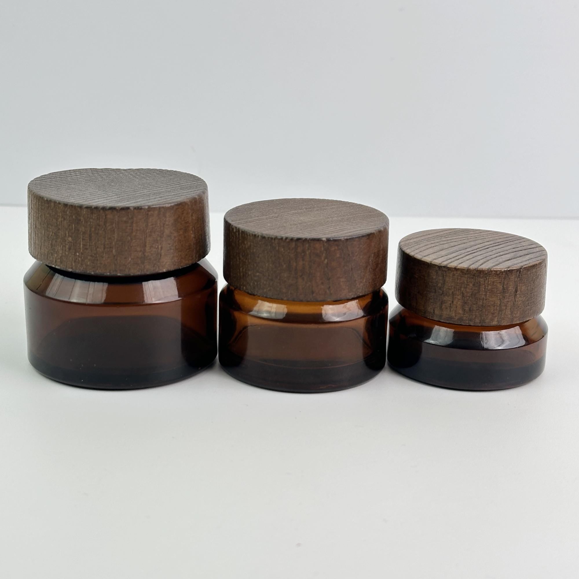 15g 30g 50g Amber Glass Cream Jars with Wood Caps