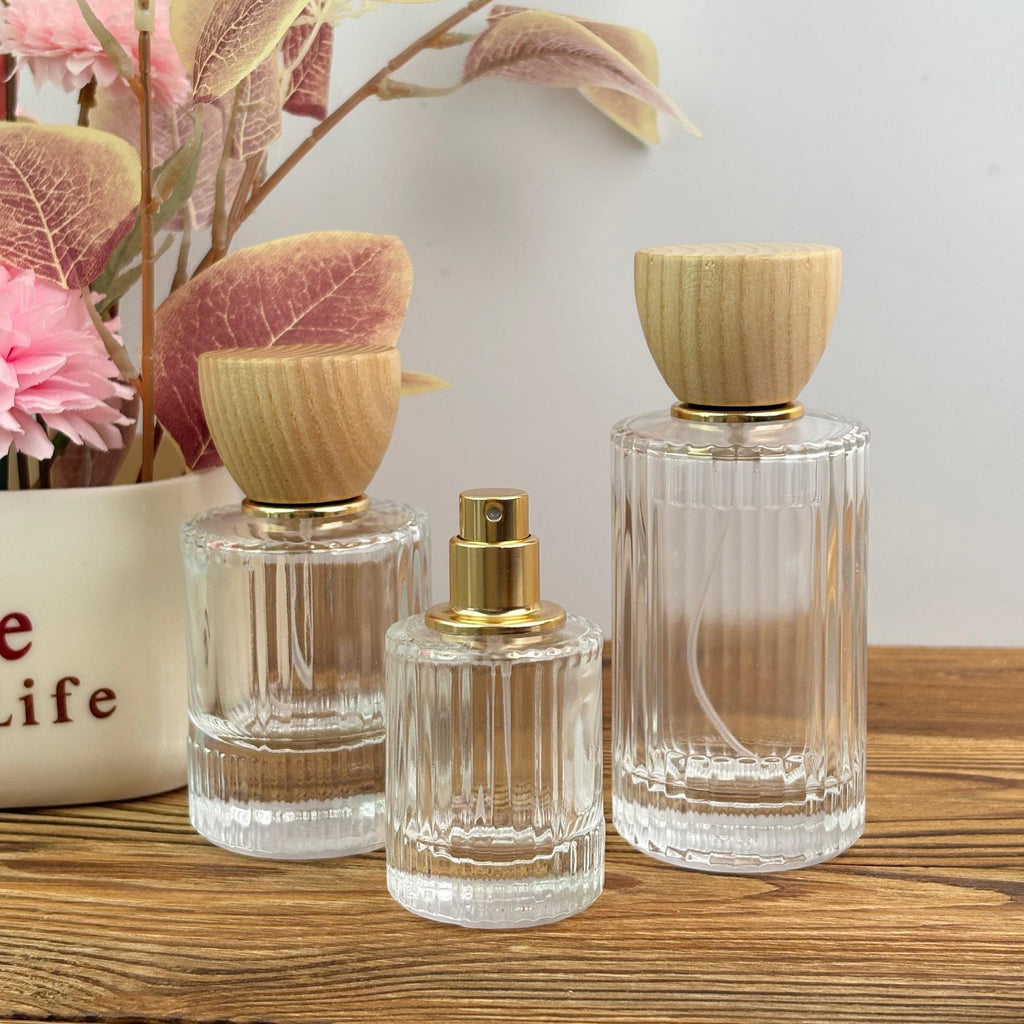 Clear Glass Perfume Spray Bottle with Wooden Cap