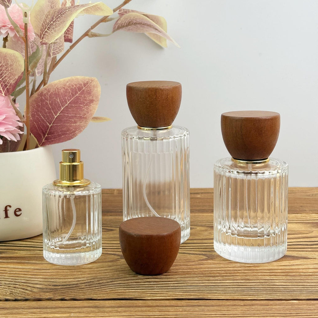 Clear Glass Perfume Spray Bottle with Wooden Cap