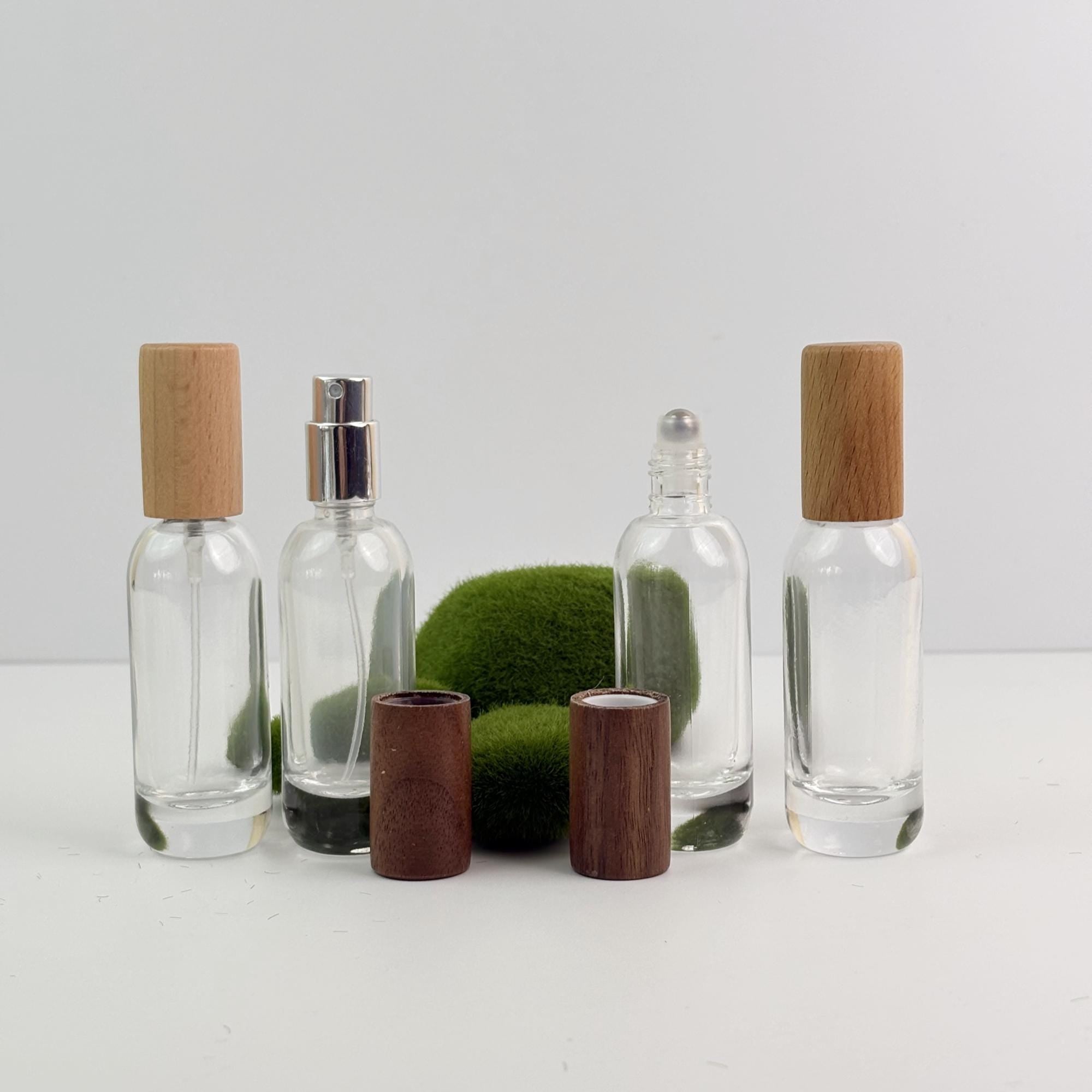 Clear Glass Perfume Bottle with Wood Cap