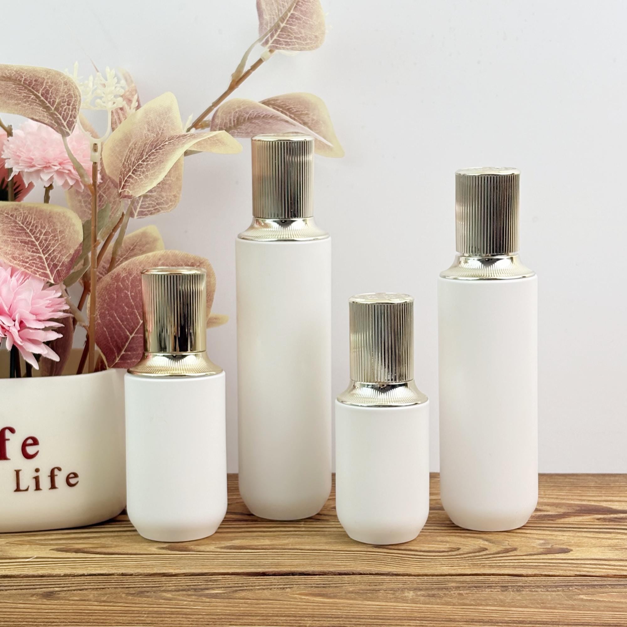 Luxury White Glass Lotion Pump Bottle