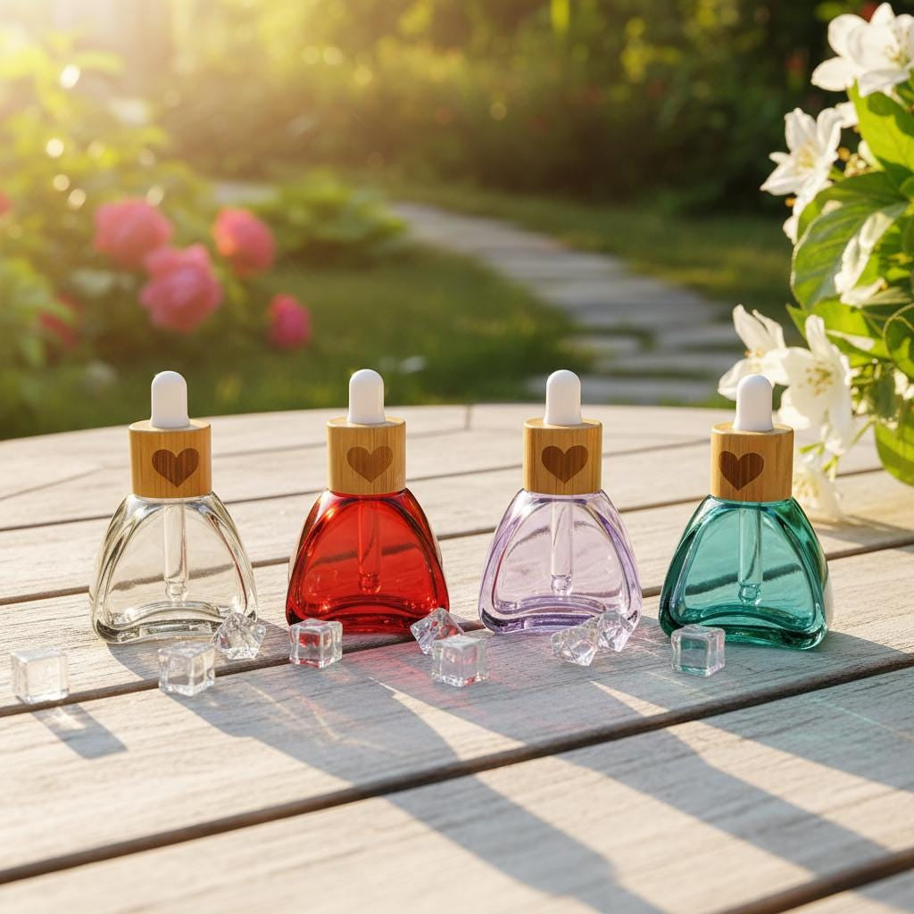 10ml Colorful Glass Tincture Bottle with Wood Heart-shaped Cap