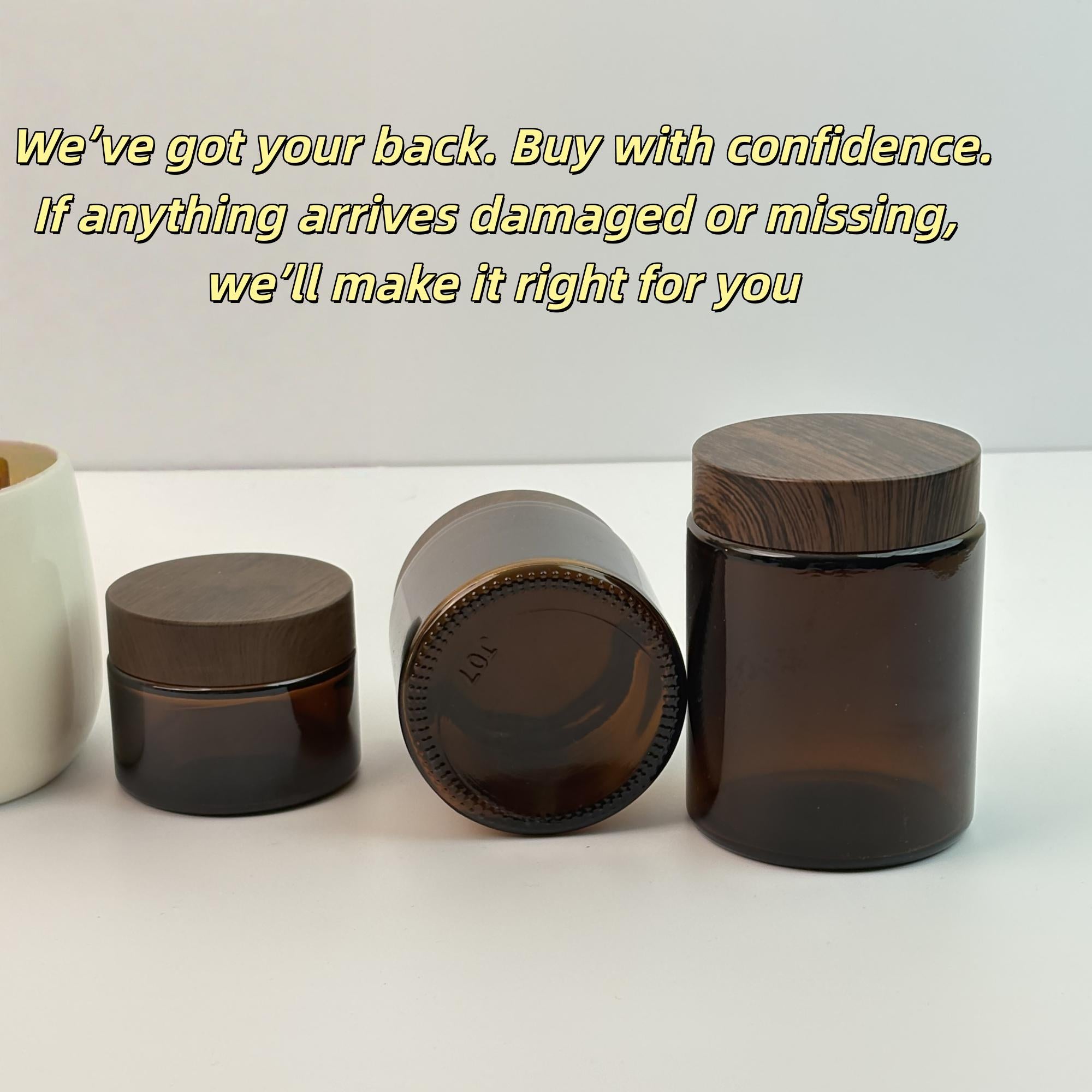 Amber Glass Cream Jars With Plastic Wood Printing Caps