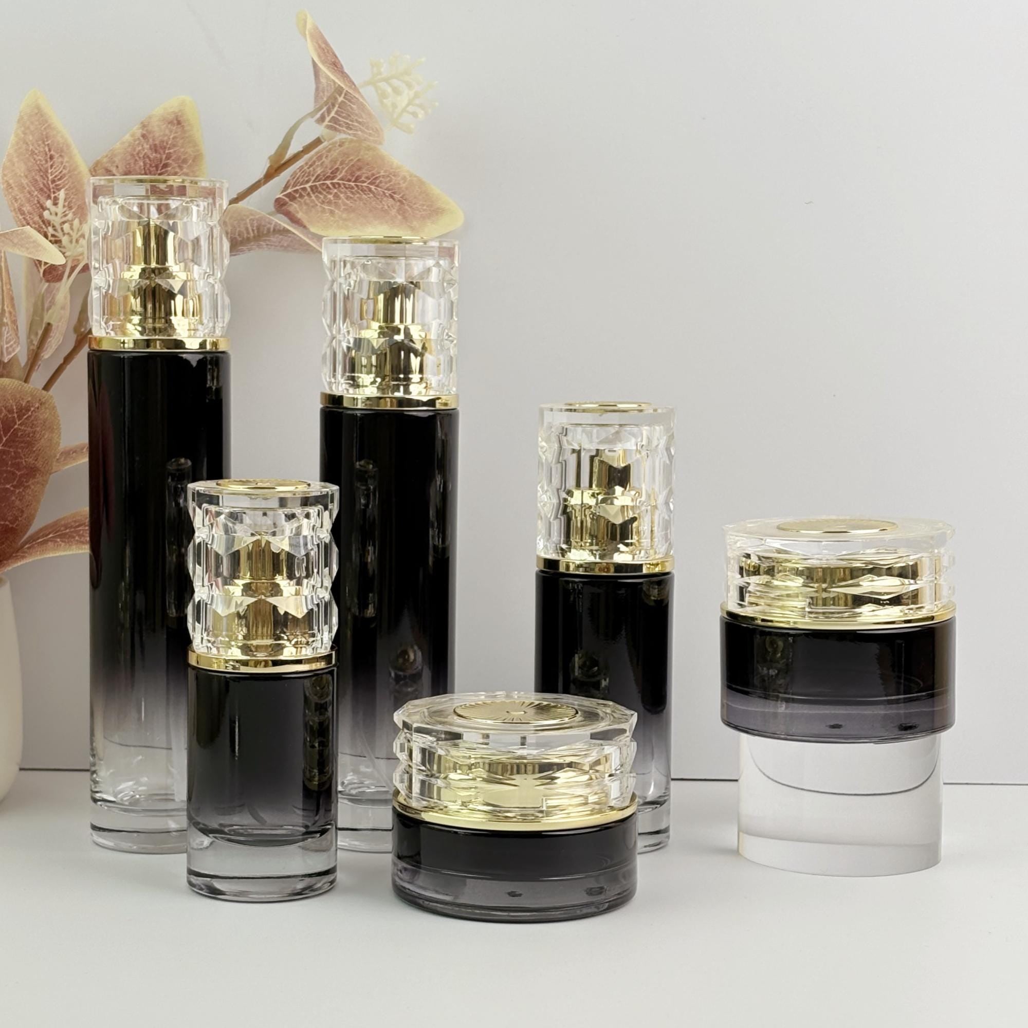 Luxury Black Gradient Glass Cosmetic Containers