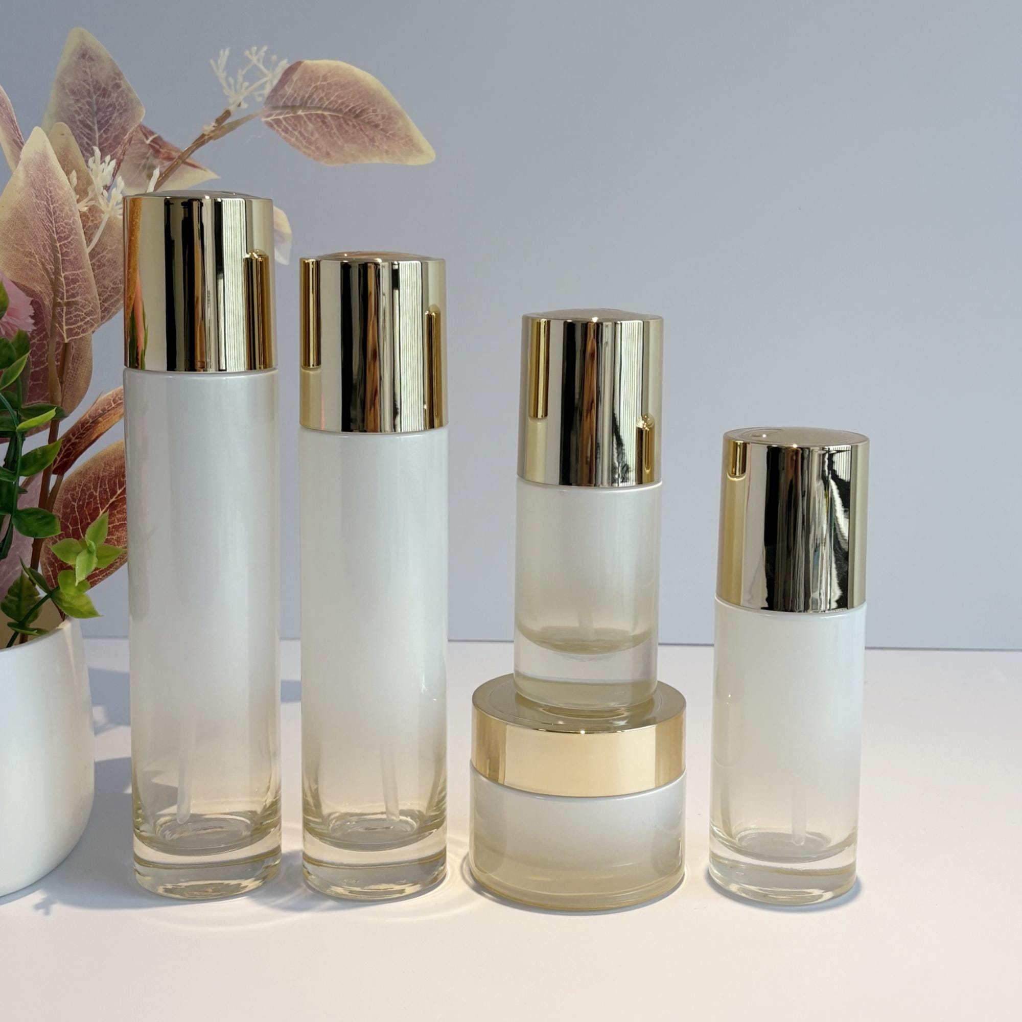 Luxury White Gradient Glass Cosmetic Container
