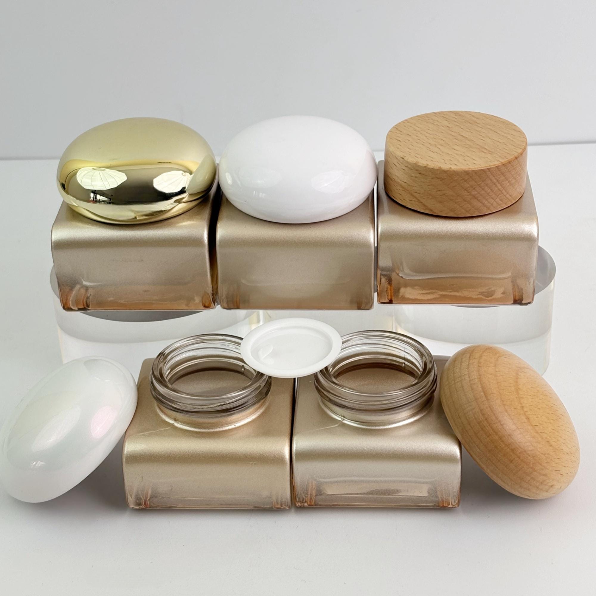 Champagne Square Glass Cream Jar 30g 50g