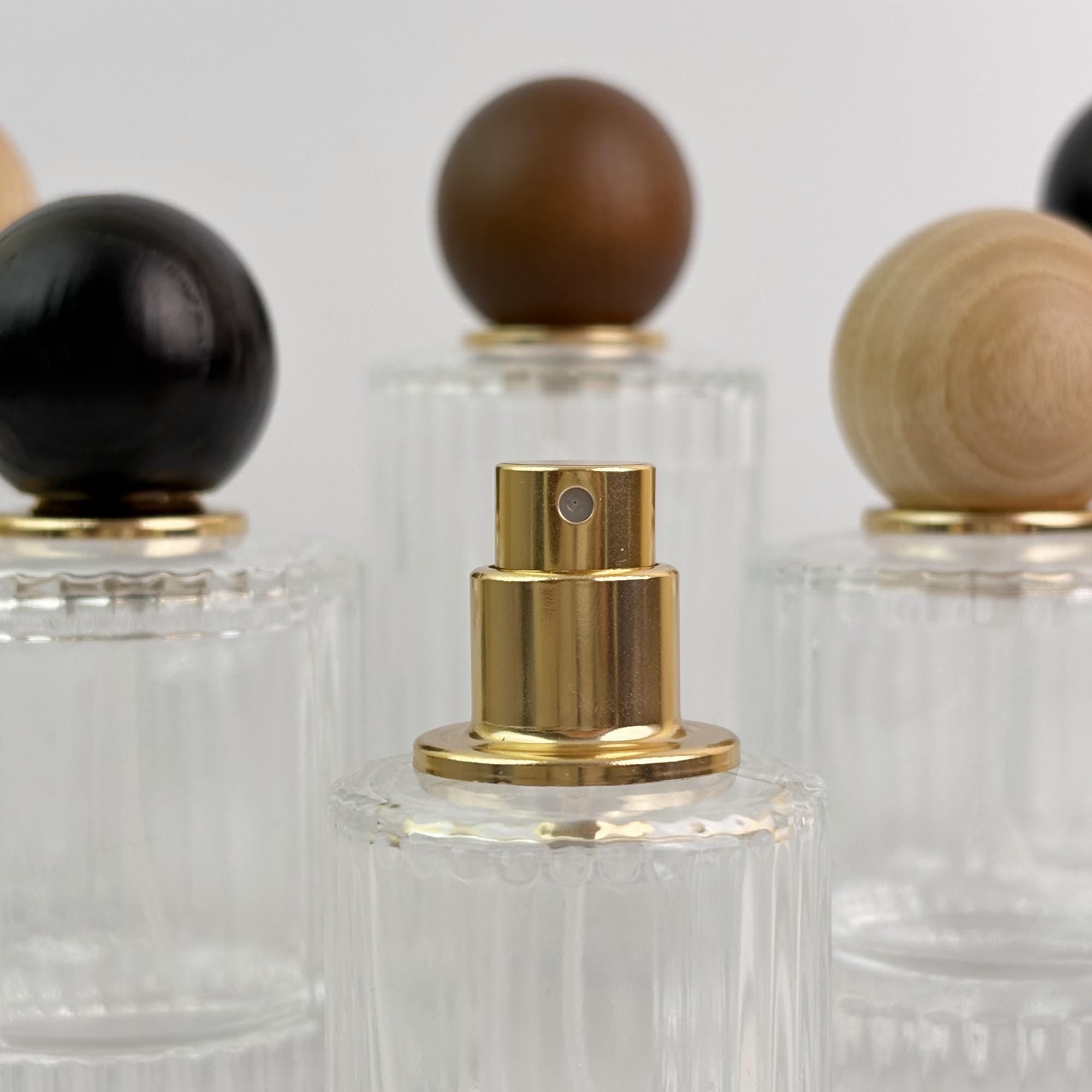 Minimalist Clear Striped Glass Spray Bottle with Wooden Ball Lid