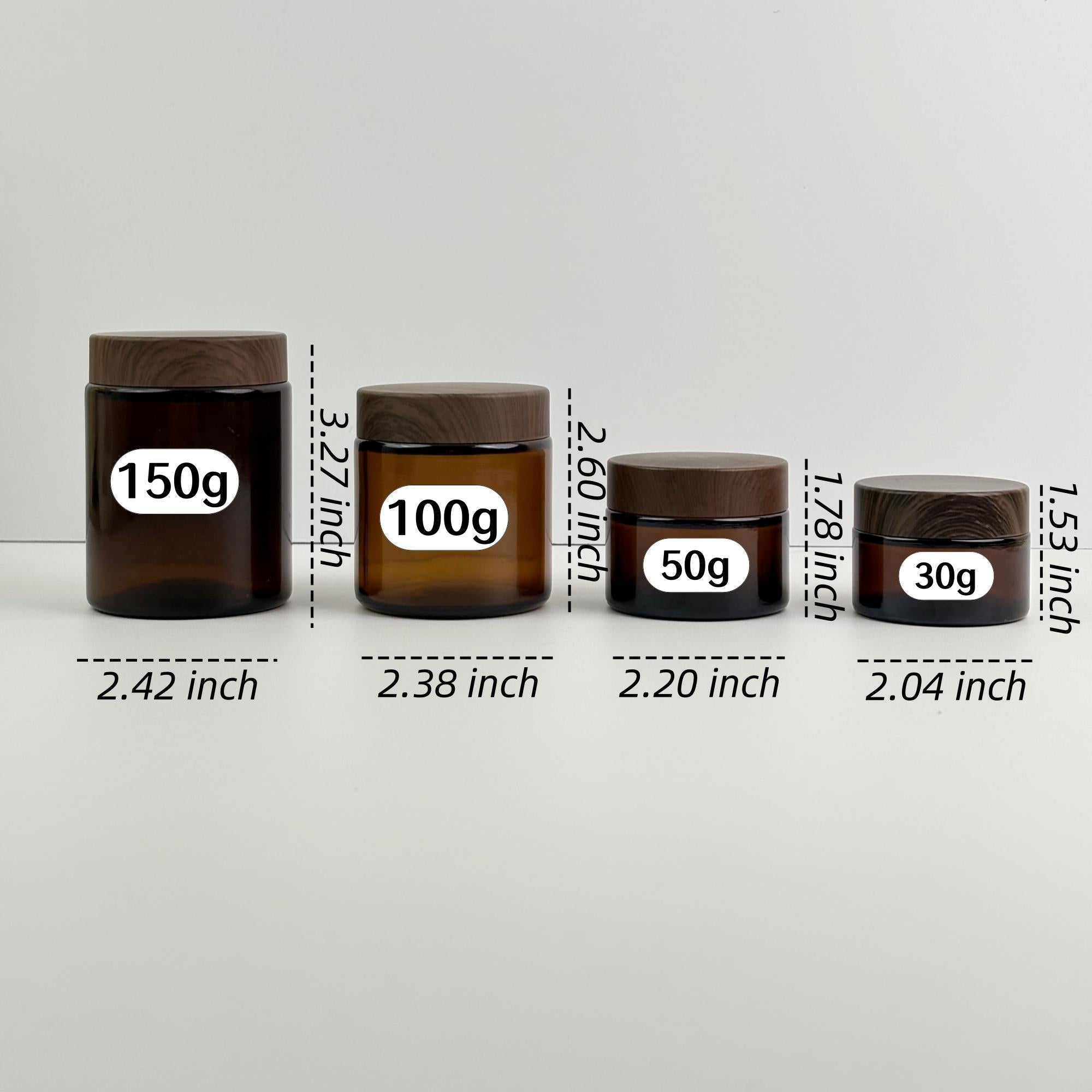 Amber Glass Cream Jars With Plastic Wood Printing Caps