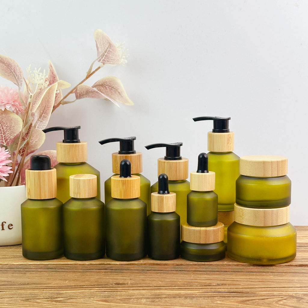 Green Glass Cosmetic Bottles and Jars