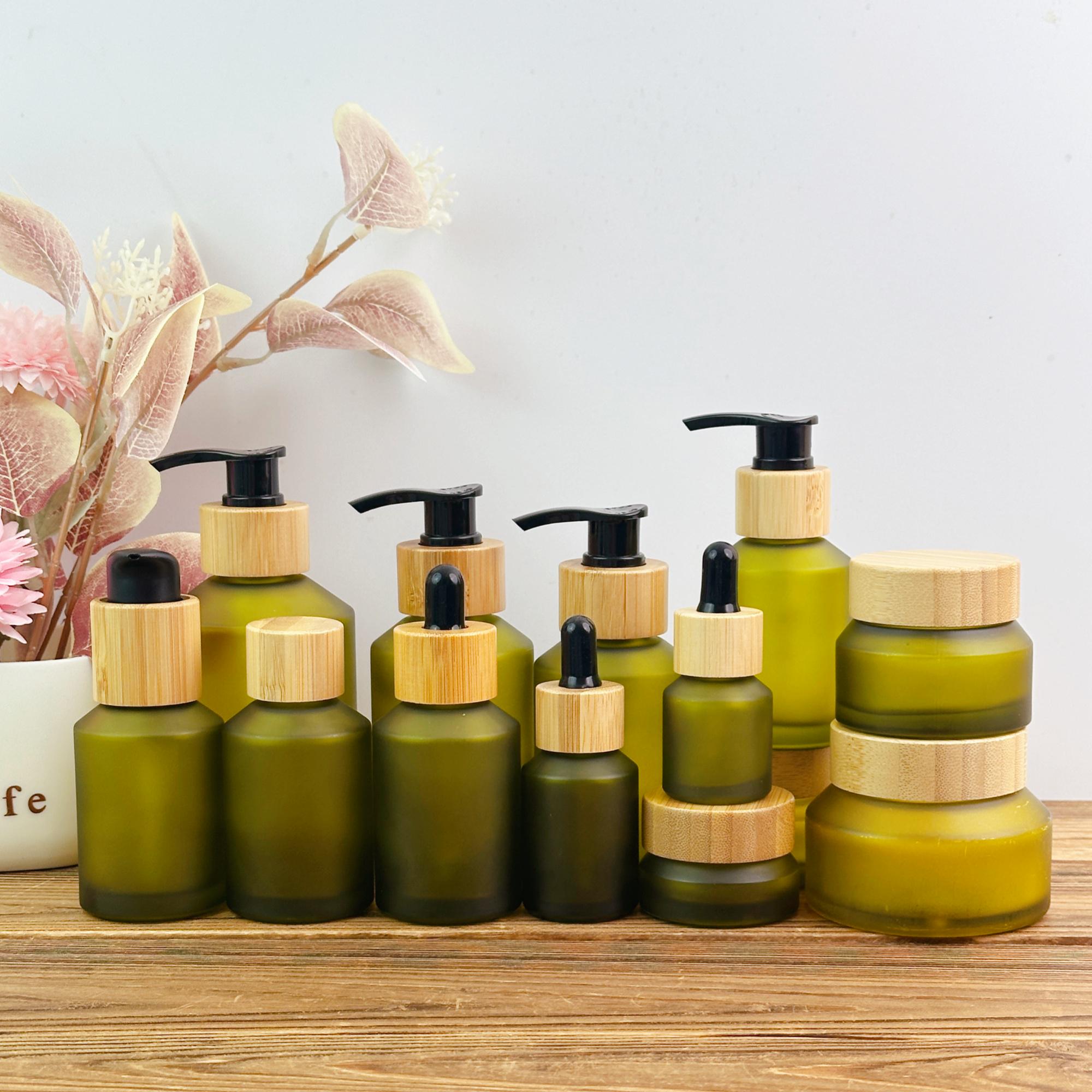 Green Glass Cosmetic Bottles and Jars