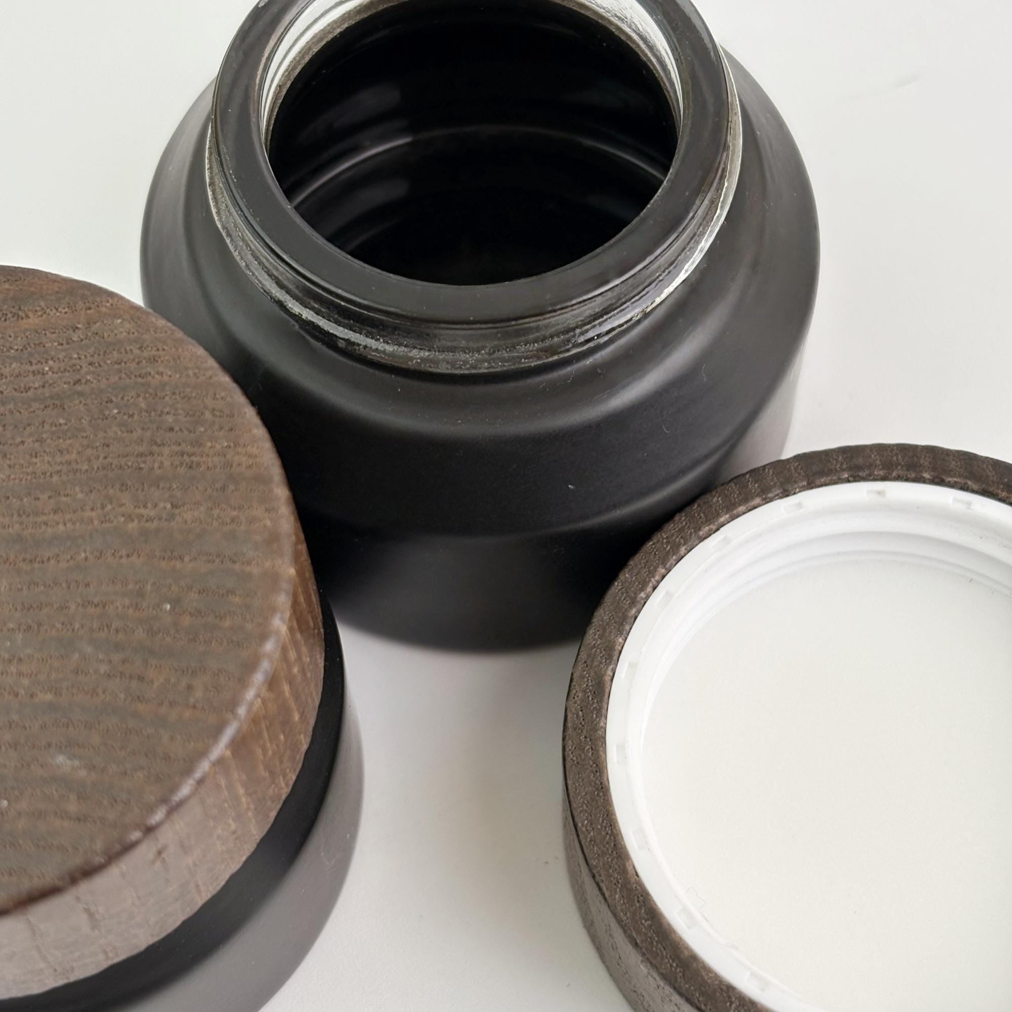 15g 30g 50g Black Matte Glass Cream Jar with Wooden Cap