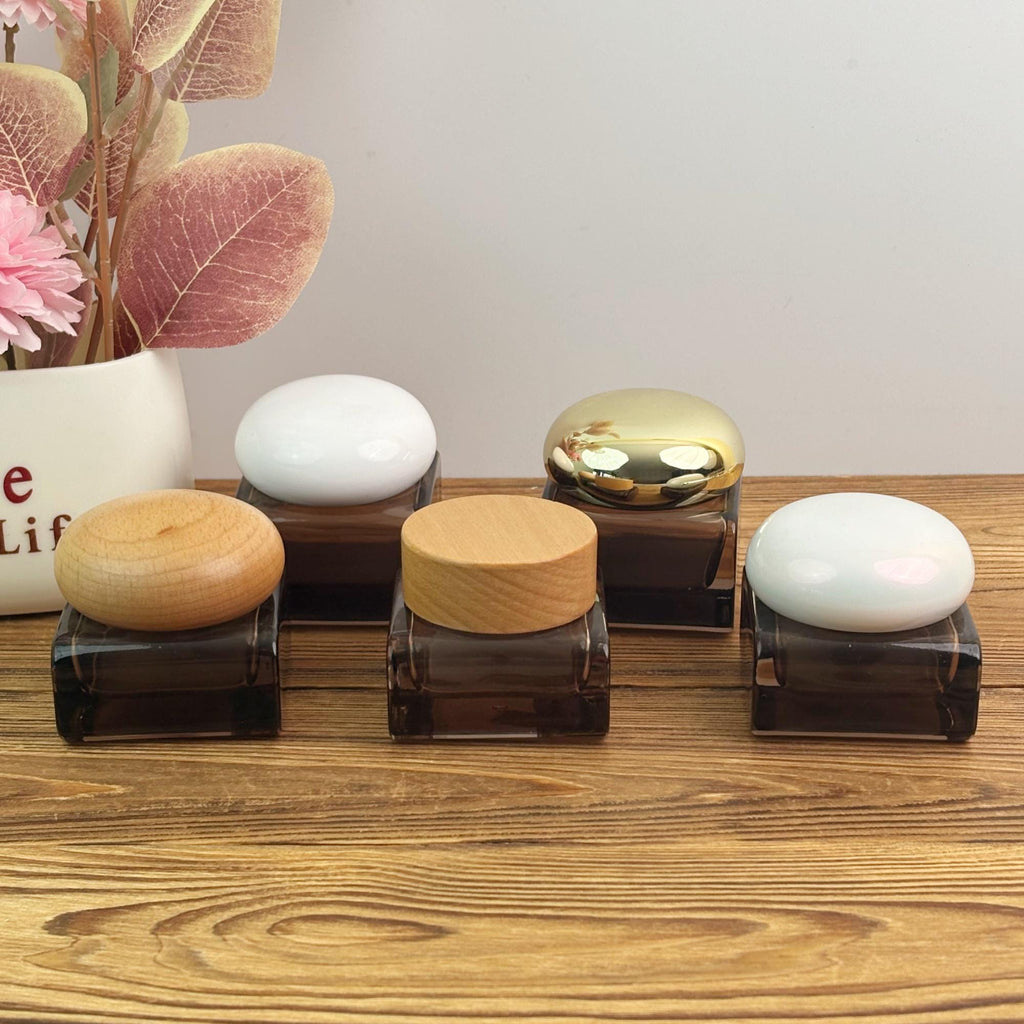 Square Glass Cream Jars with Multiple Cap