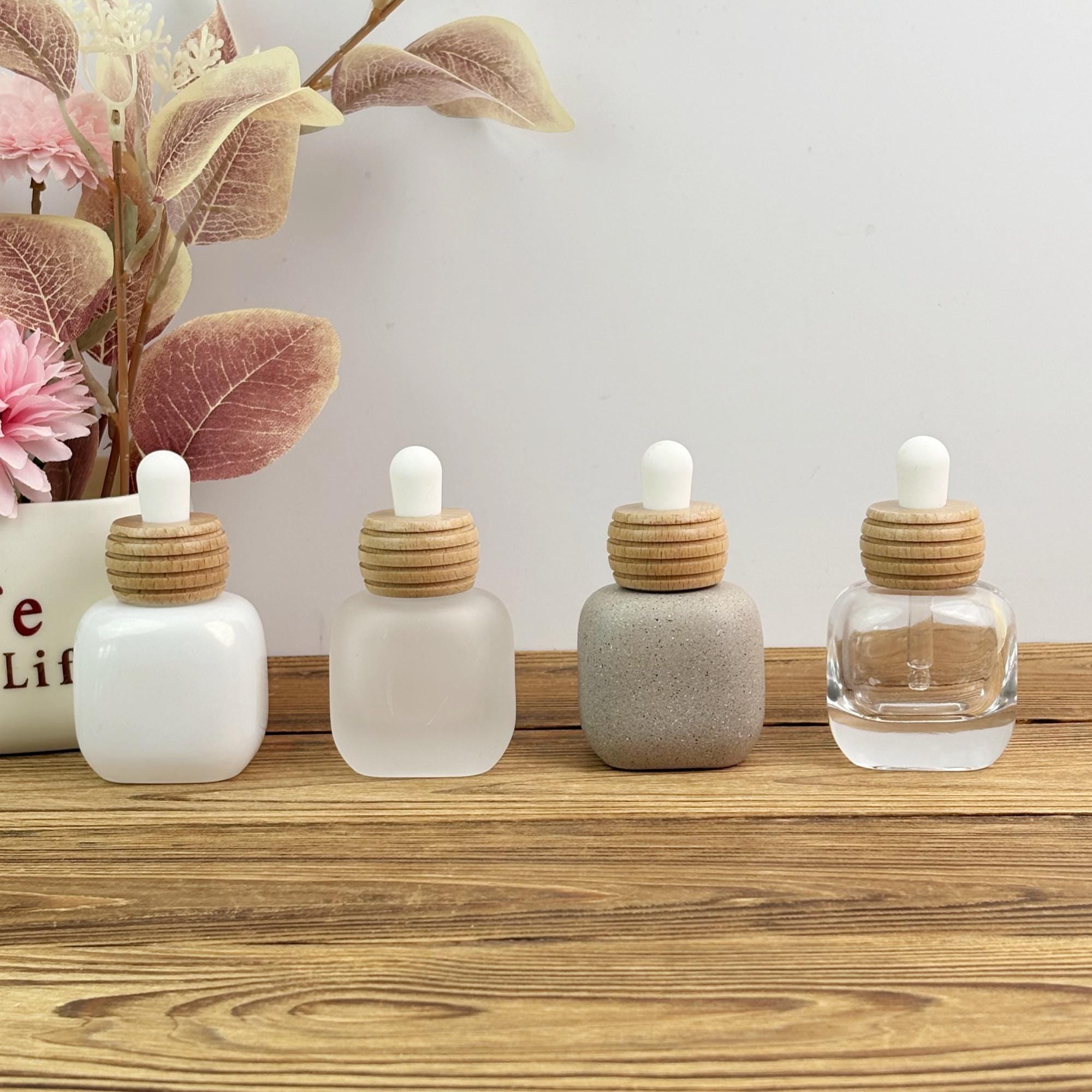 30ml Square Glass Dropper Bottle with Wood Cap