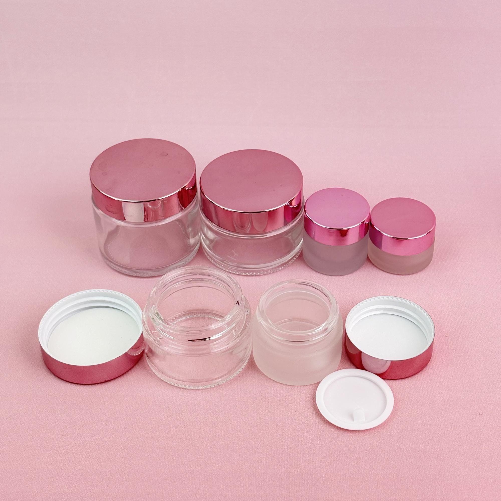 Glass Cream Jars with Rose Gold Plastic Caps