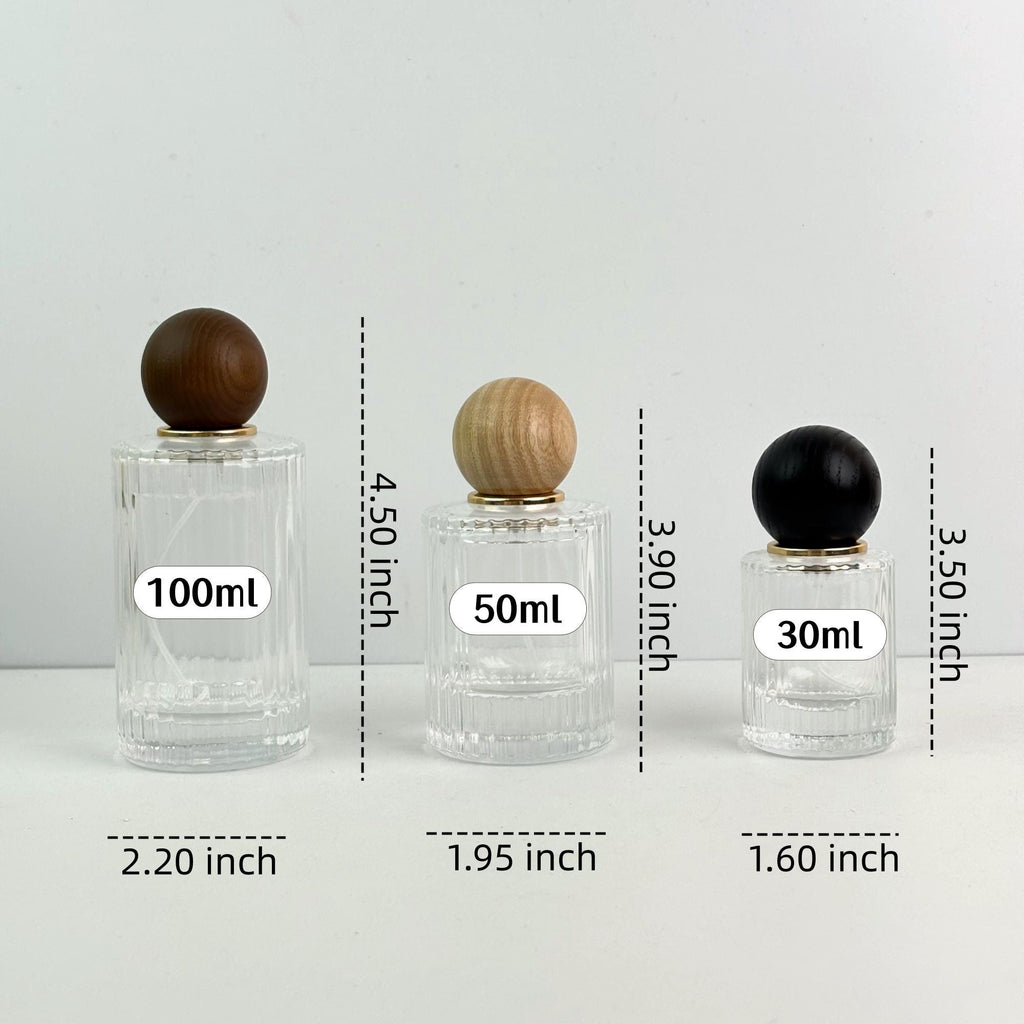Minimalist Clear Striped Glass Spray Bottle with Wooden Ball Lid