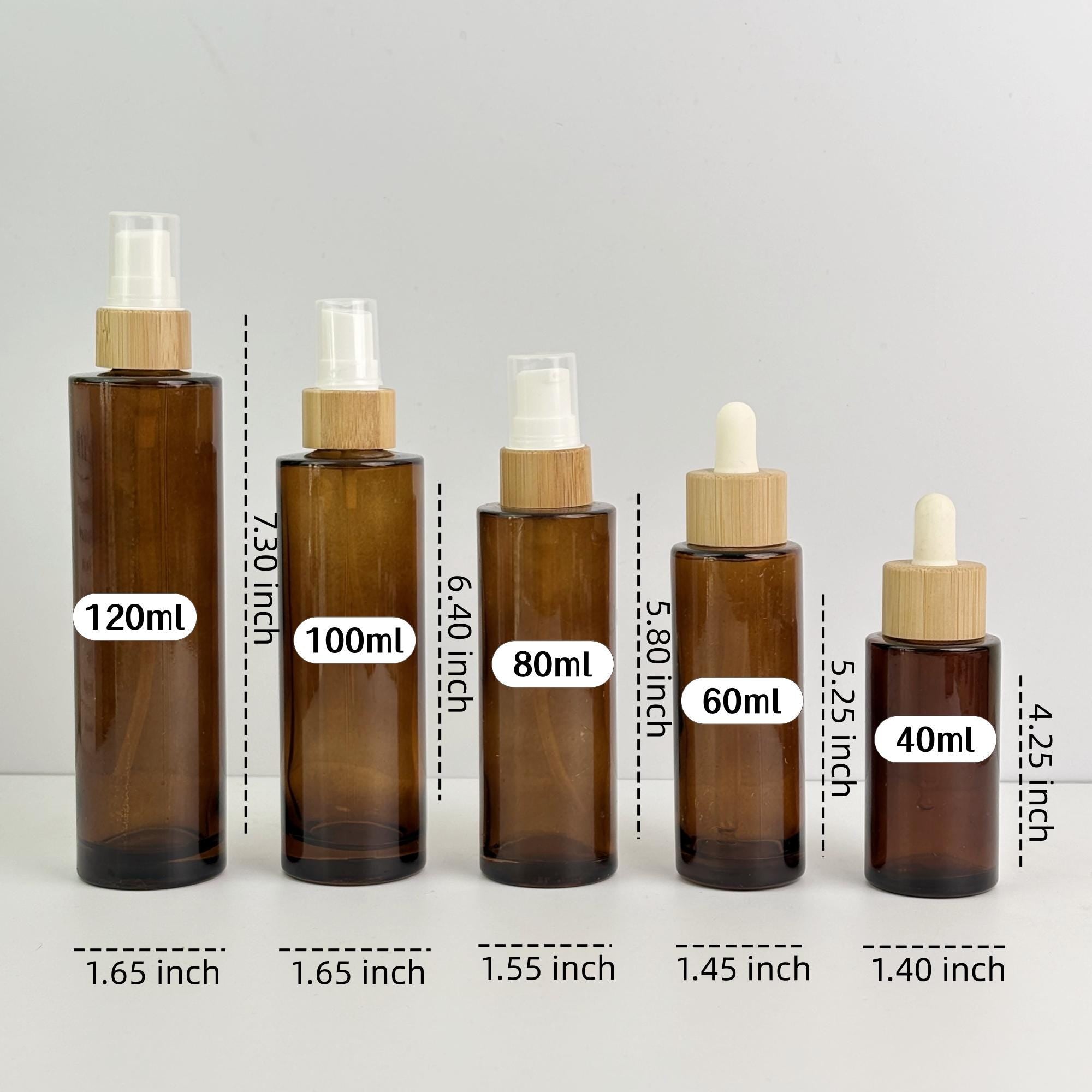 Amber Glass Bottle with Bamboo Collar Spray Lotion Pump Dropper