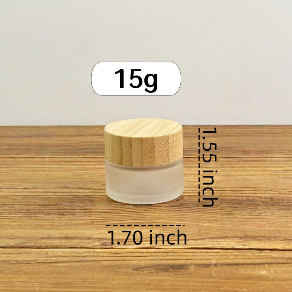 Frosted Glass Cream Jar with Bamboo Cap, Empty Cosmetic Container