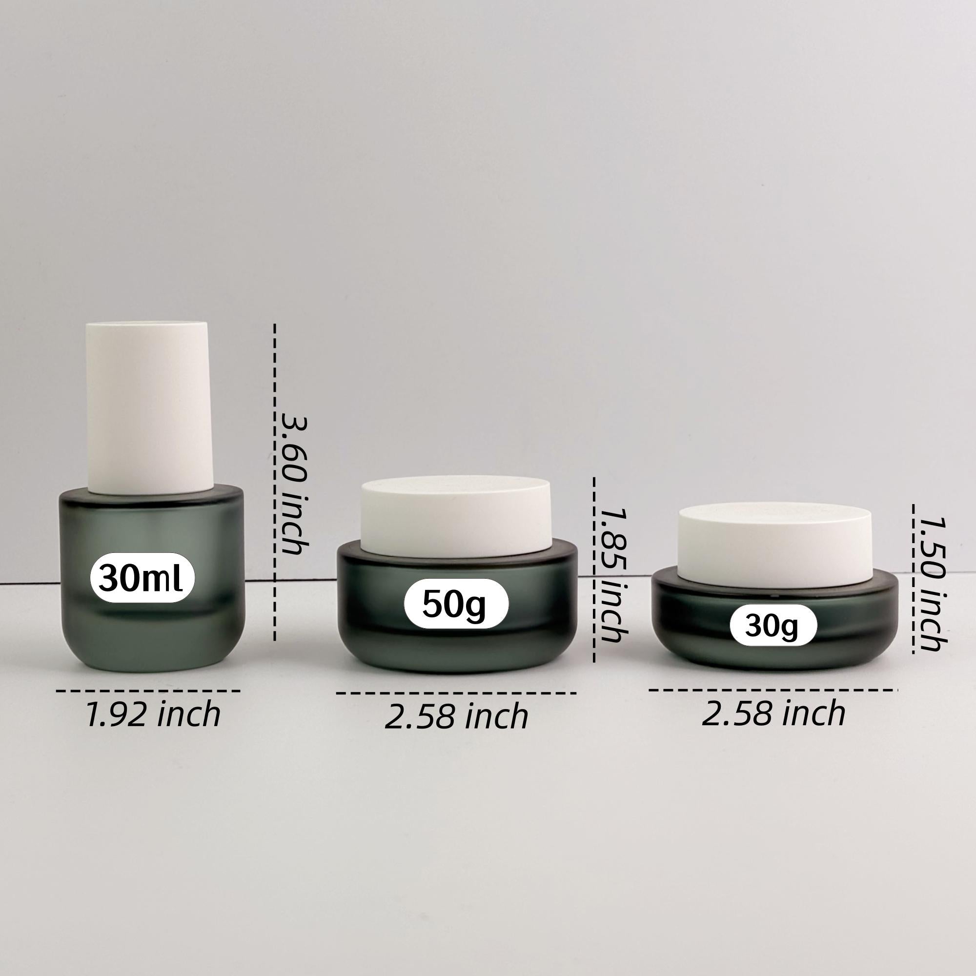 Premium Frosted Green Glass Cosmetic Bottles & Cream Jars