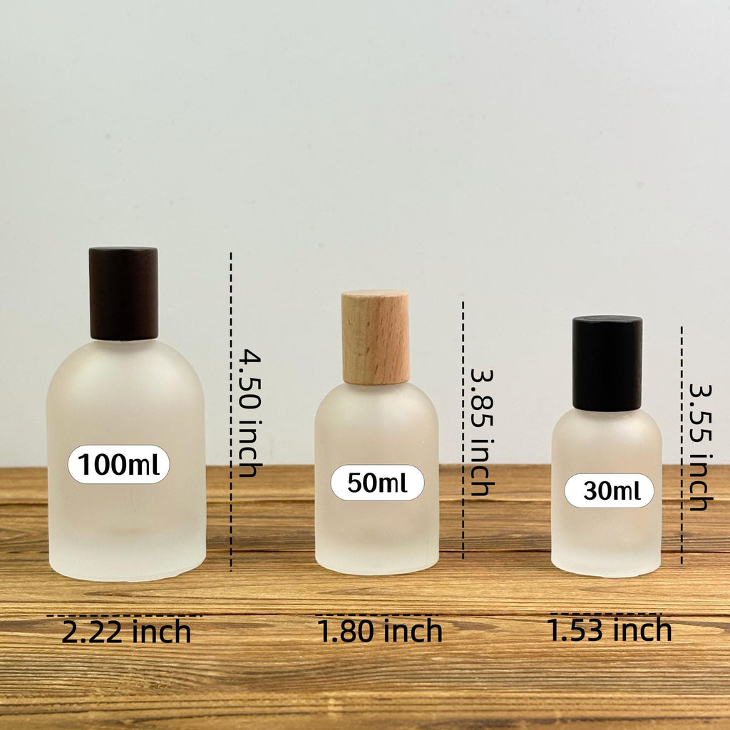 30ml 50ml 100ml Frosted Glass Perfume Spray Bottle with Wood Cap