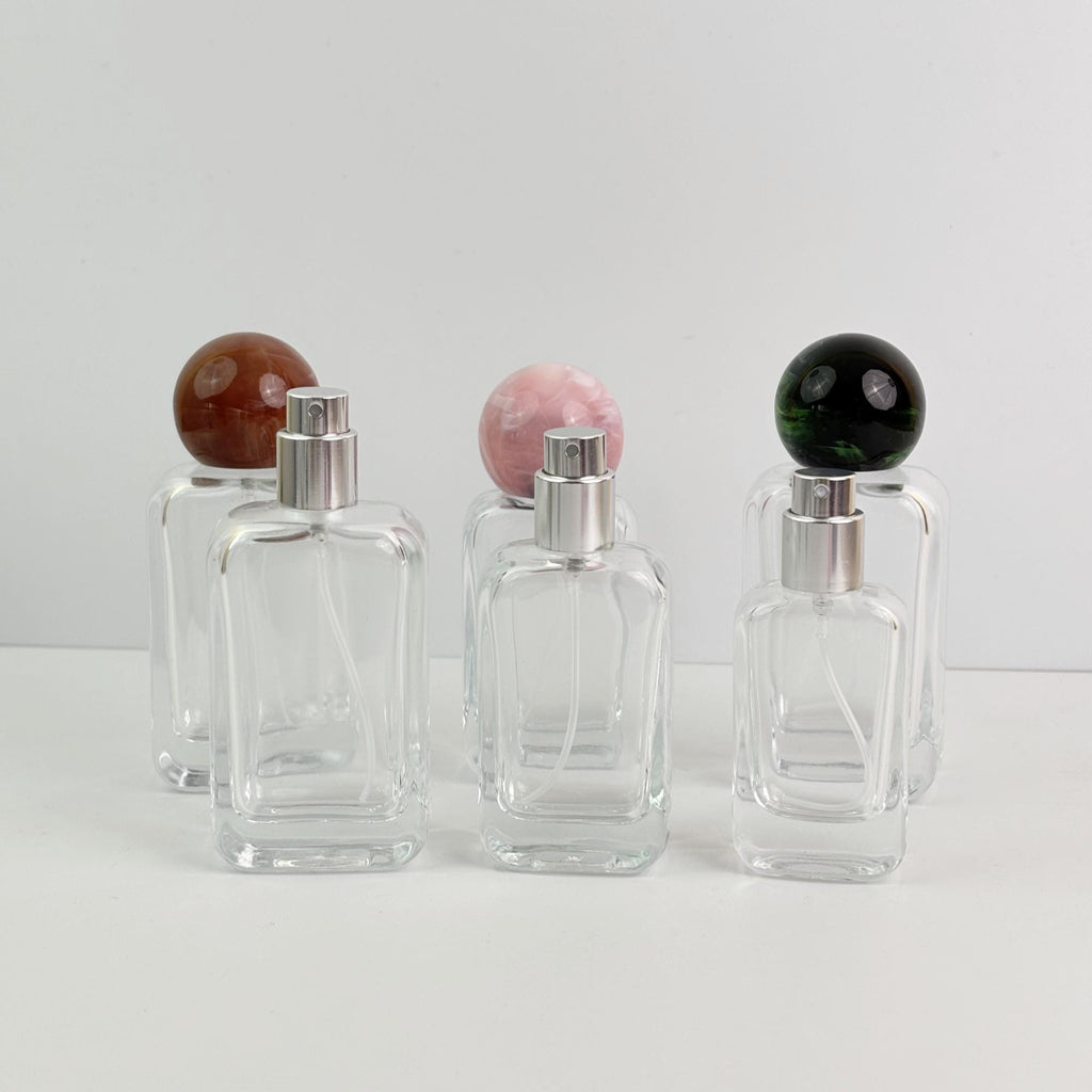 20ml 30ml 50ml Luxury Clear Glass Spray Bottle with Marble Look Round Cap