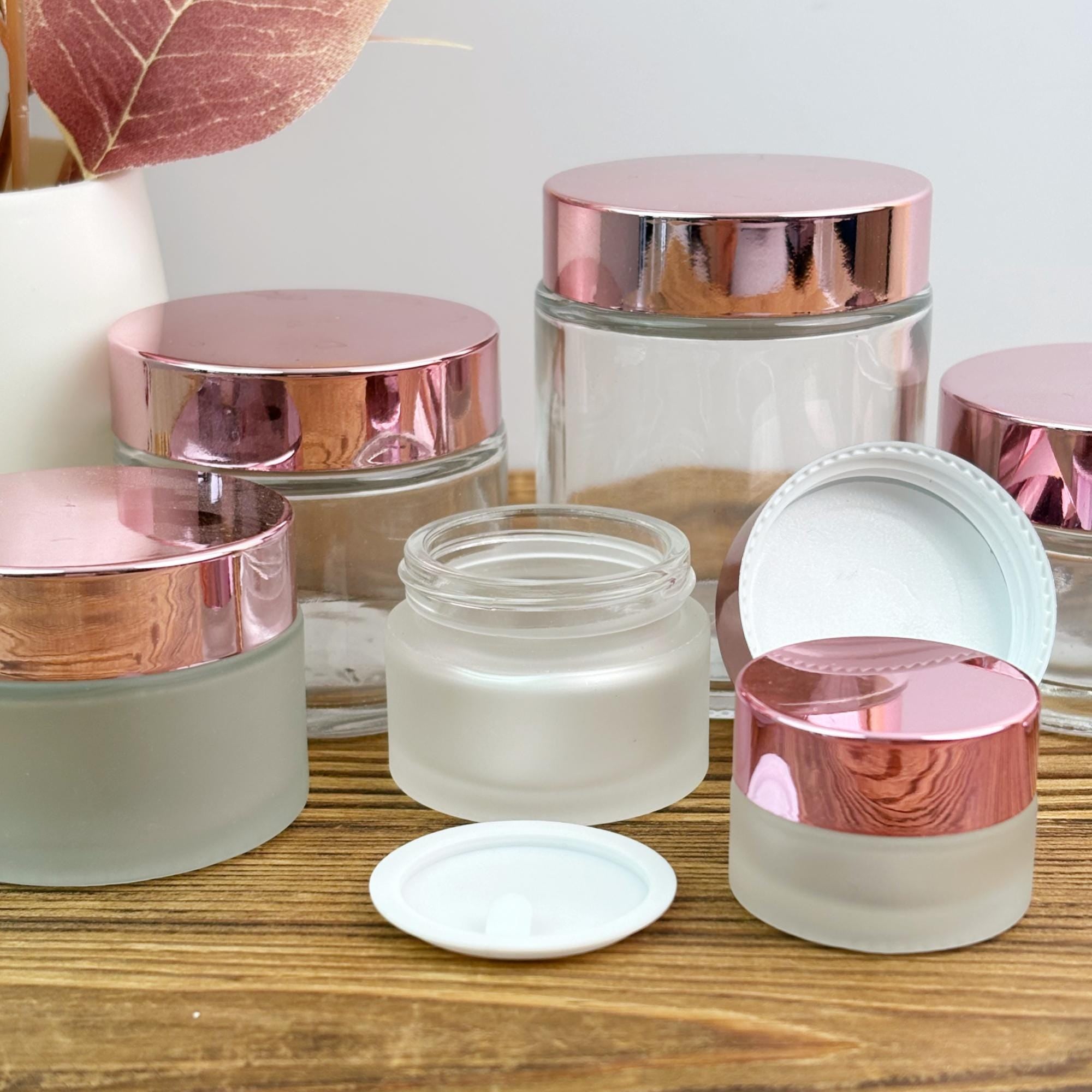 Glass Cream Jars with Rose Gold Plastic Caps
