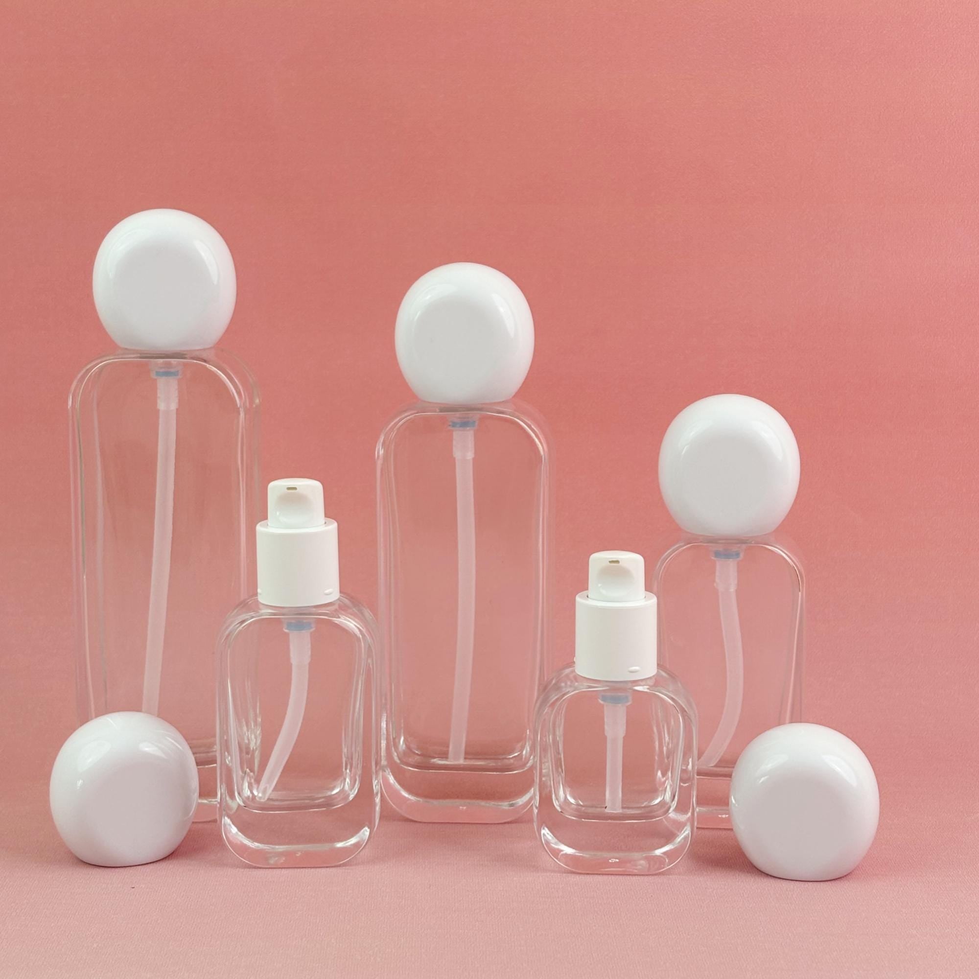 Luxury White Round Cap Clear Glass Lotion Pump Bottles
