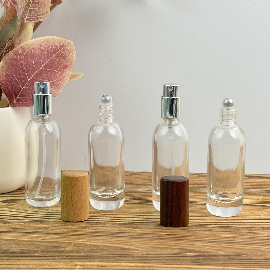 Clear Glass Perfume Bottle with Wood Cap