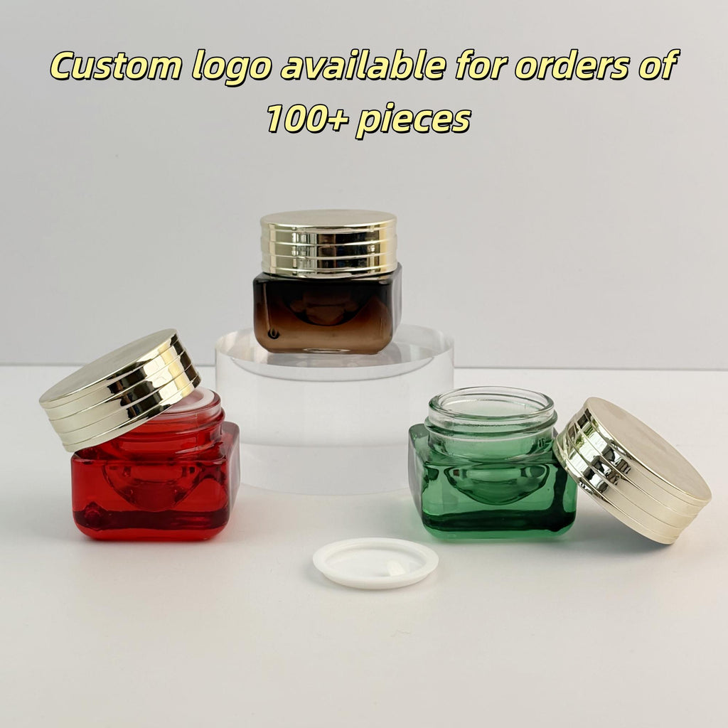 15g Luxury Square Glass Cream Jars with Shiny Gold Caps