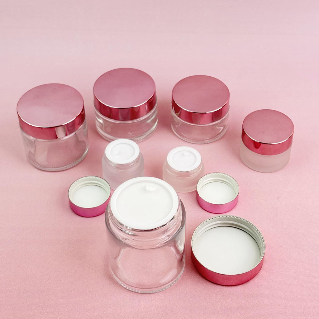 Glass Cream Jars with Rose Gold Plastic Caps