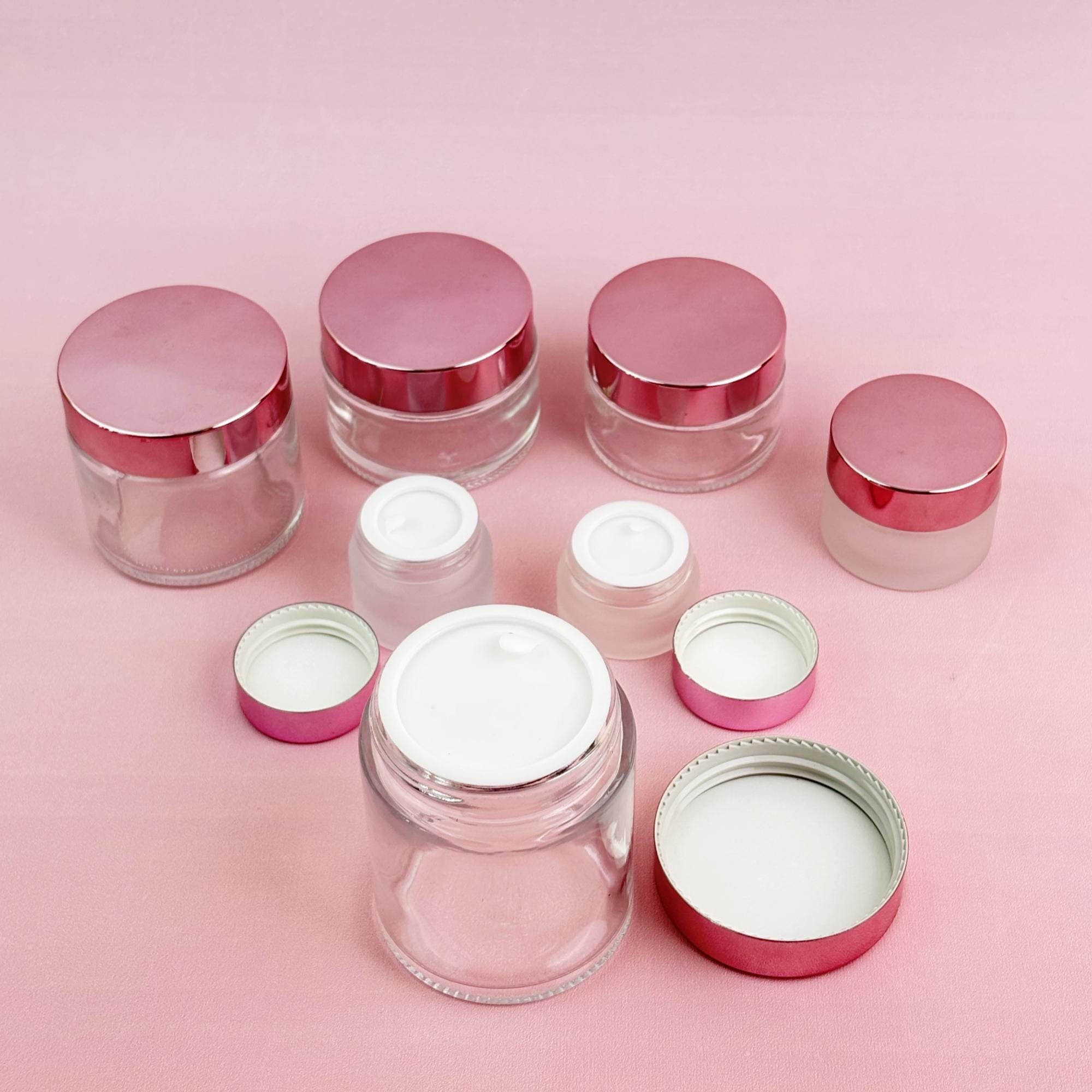 Glass Cream Jars with Rose Gold Plastic Caps