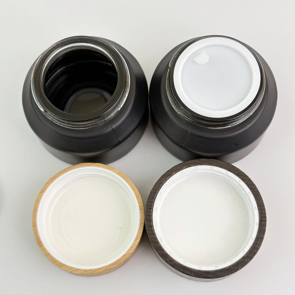 15g 30g 50g Black Matte Glass Cream Jar with Wooden Cap