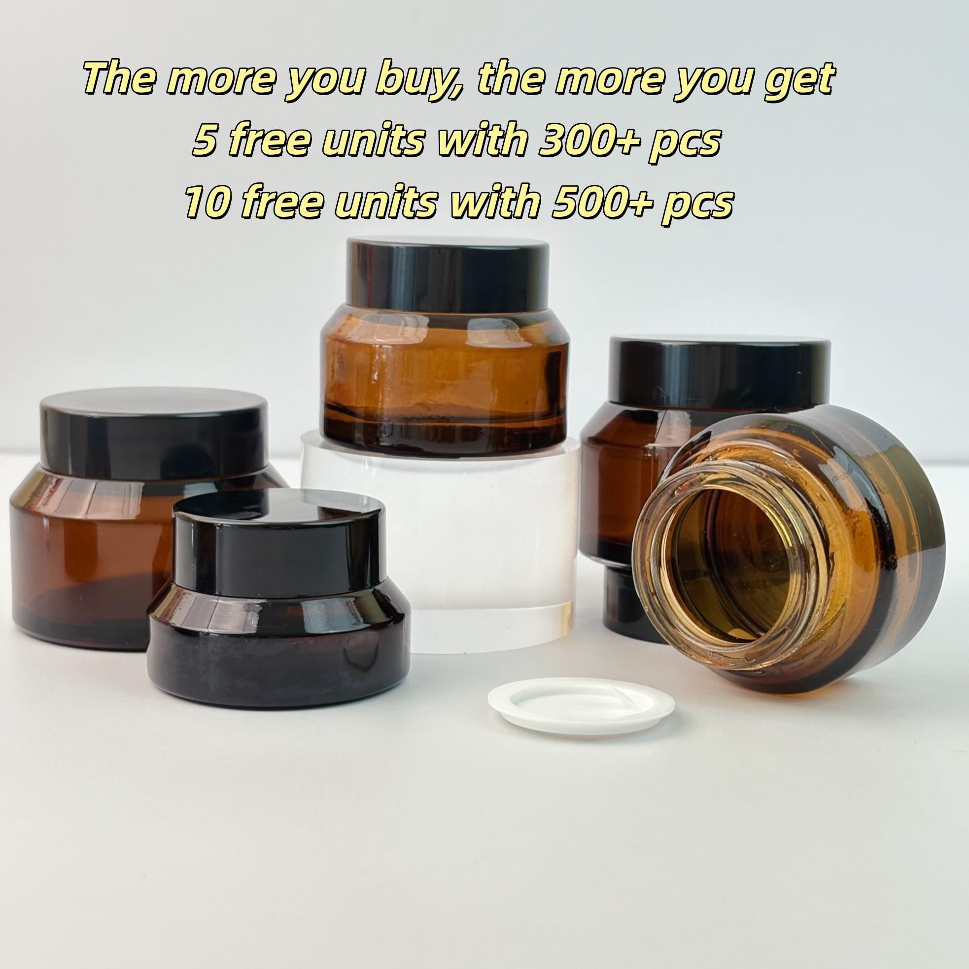 Amber Glass Cream Jars with Black Lid and Inner Liner