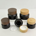 15g 30g 50g Black Matte Glass Cream Jar with Wooden Cap
