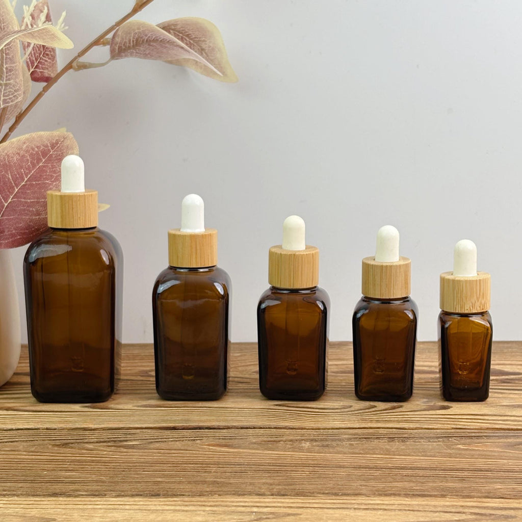 Amber Glass Dropper Bottle with Bamboo Cap