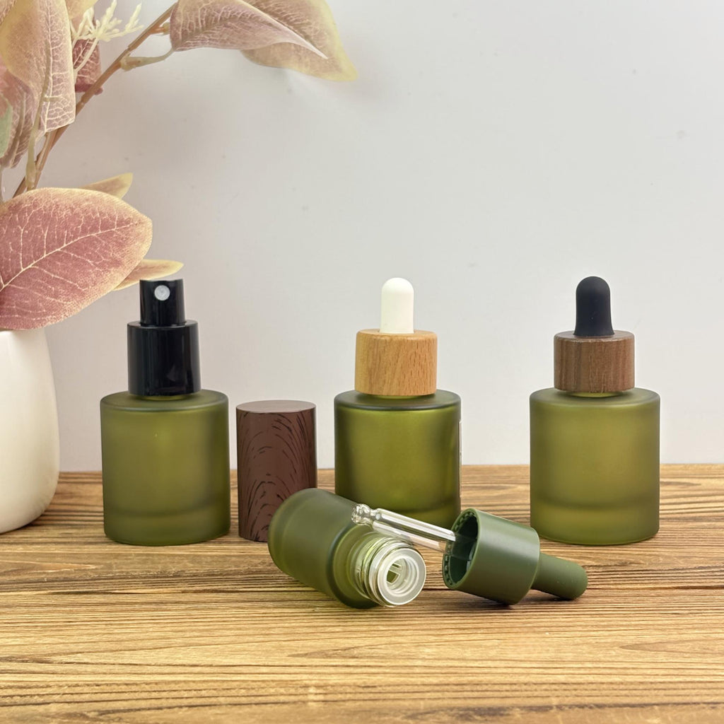 Olive Green Frosted Glass Spray Bottle