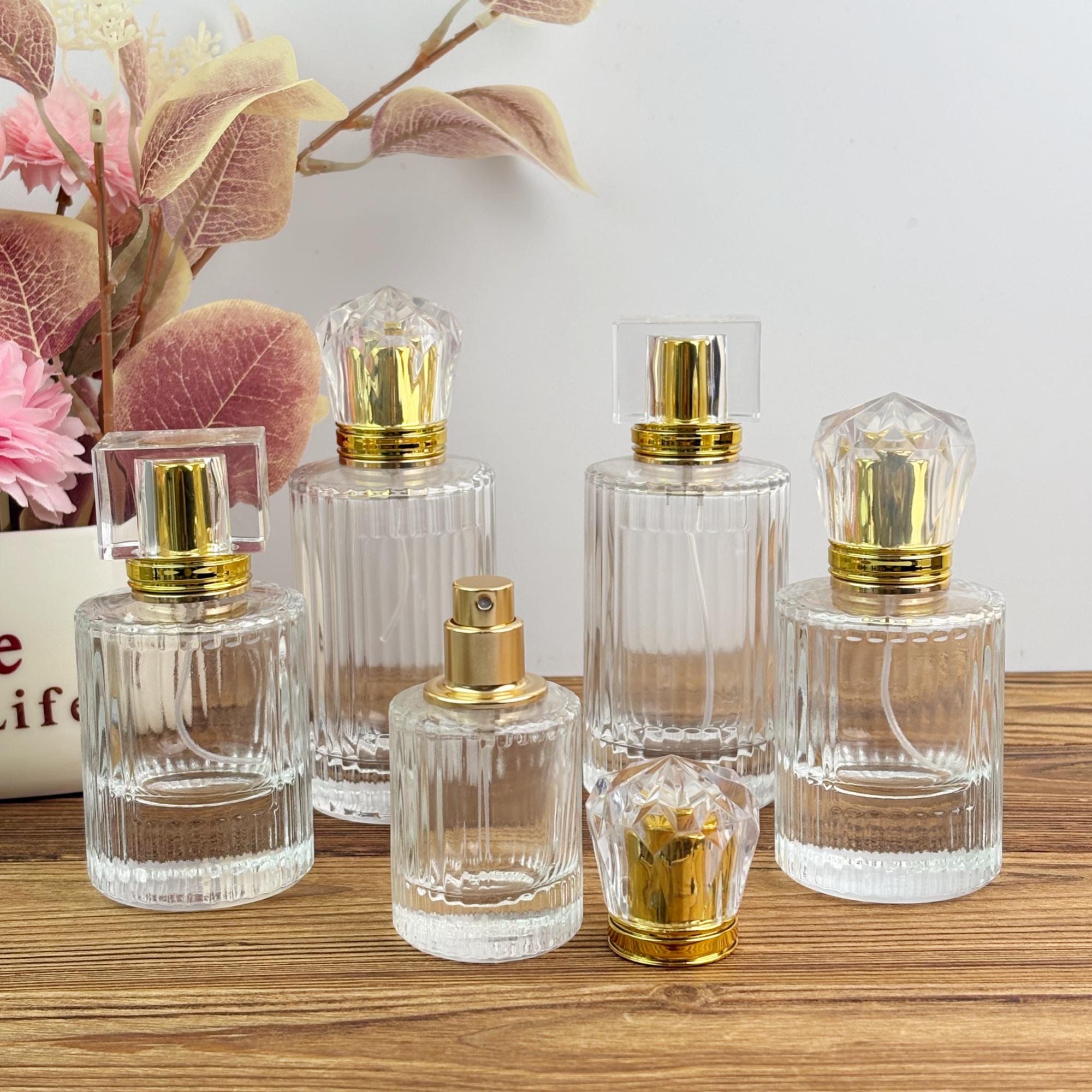 Vintage Ribbed Perfume Bottle with Gold Atomizer