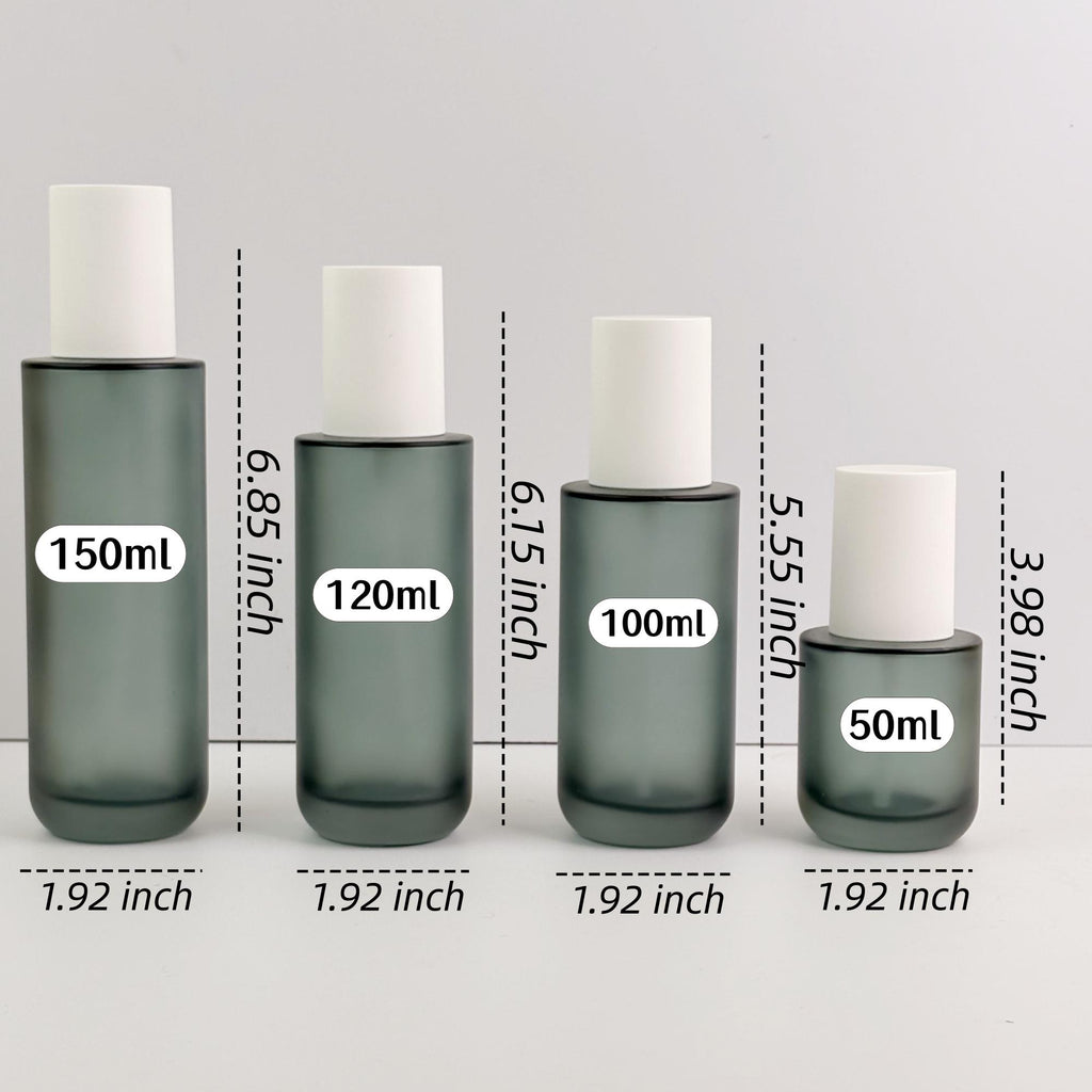 Premium Frosted Green Glass Cosmetic Bottles & Cream Jars